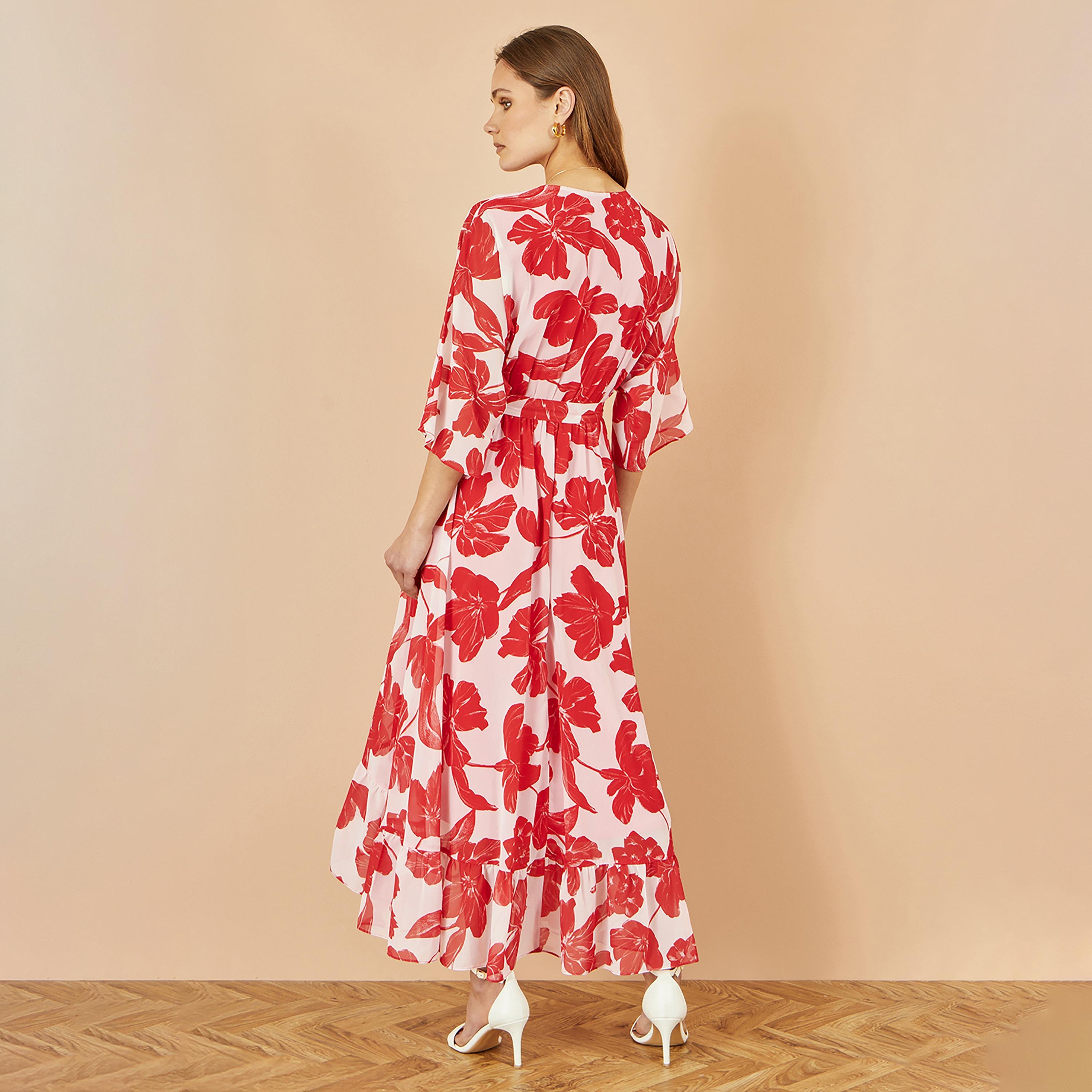 Yumi Floral Print Surplice Neck Wrap Women's Midi Dress-women-clothing-dresses-image-3