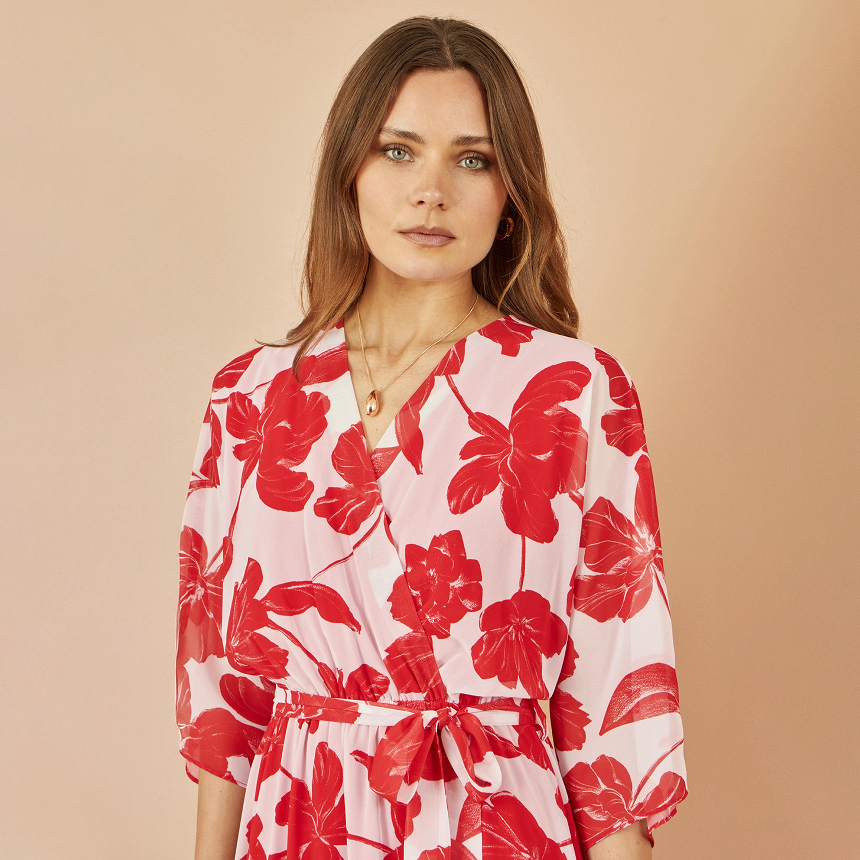 Yumi Floral Print Surplice Neck Wrap Women's Midi Dress-women-clothing-dresses-image-4