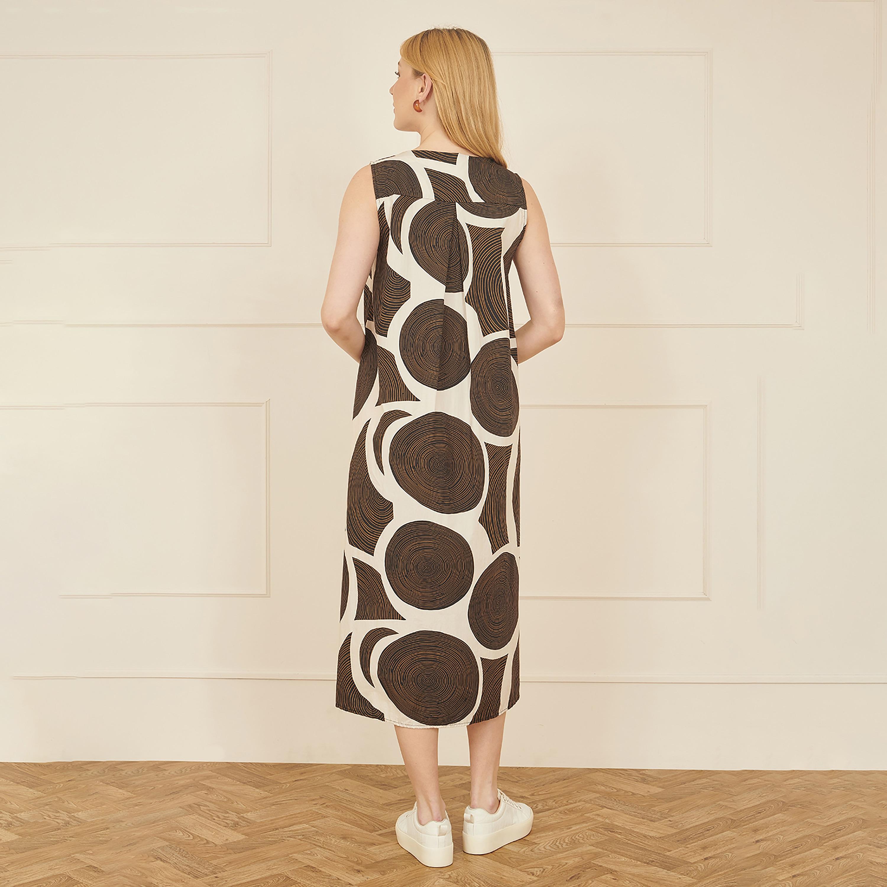 فستان ميدي قطني بطبعة دوائر لون بني من يومي-women-clothing-dresses-image-3