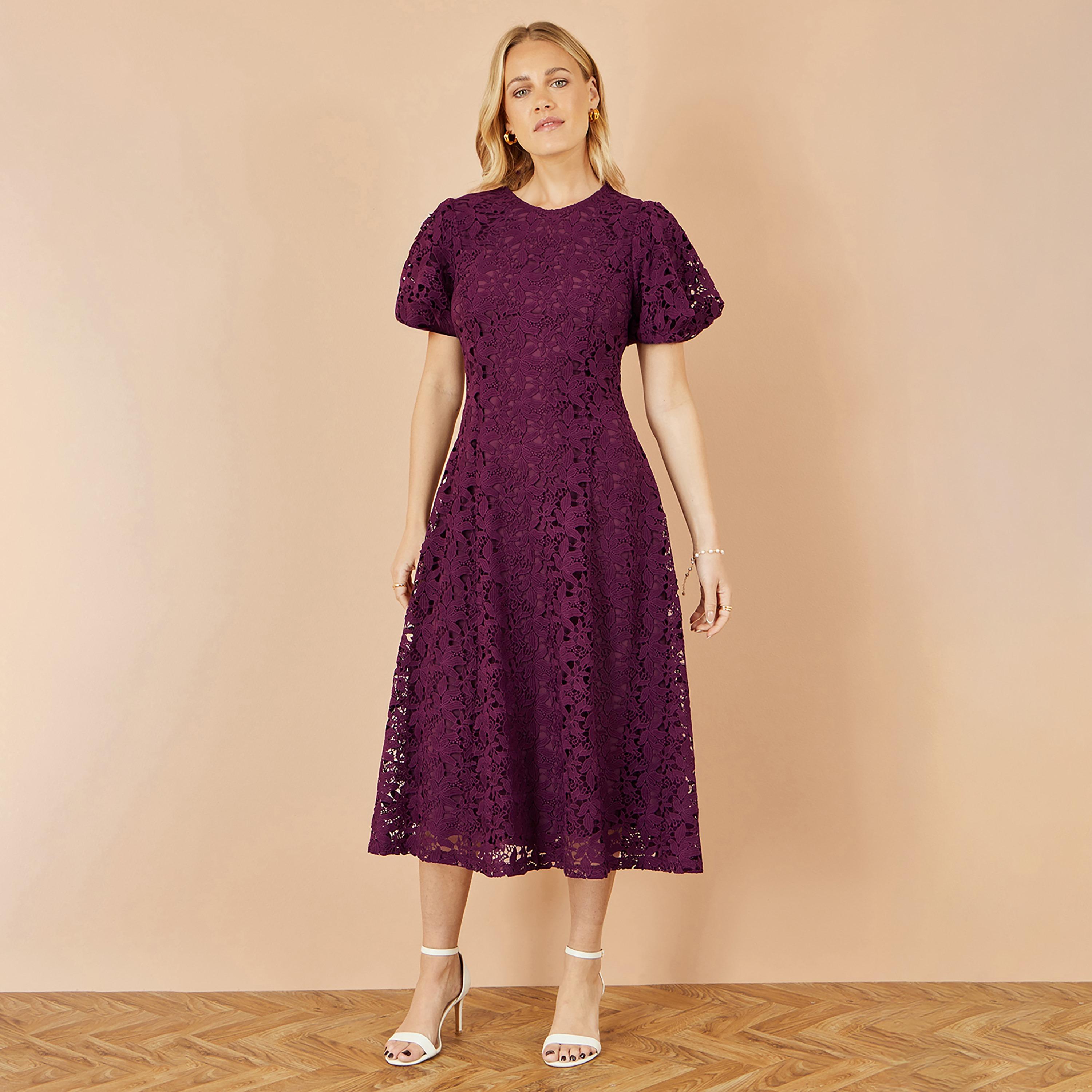 Yumi All-Over Floral Lace Puff Sleeves Evening Women's Midi Dress-women-clothing-dresses-image-1