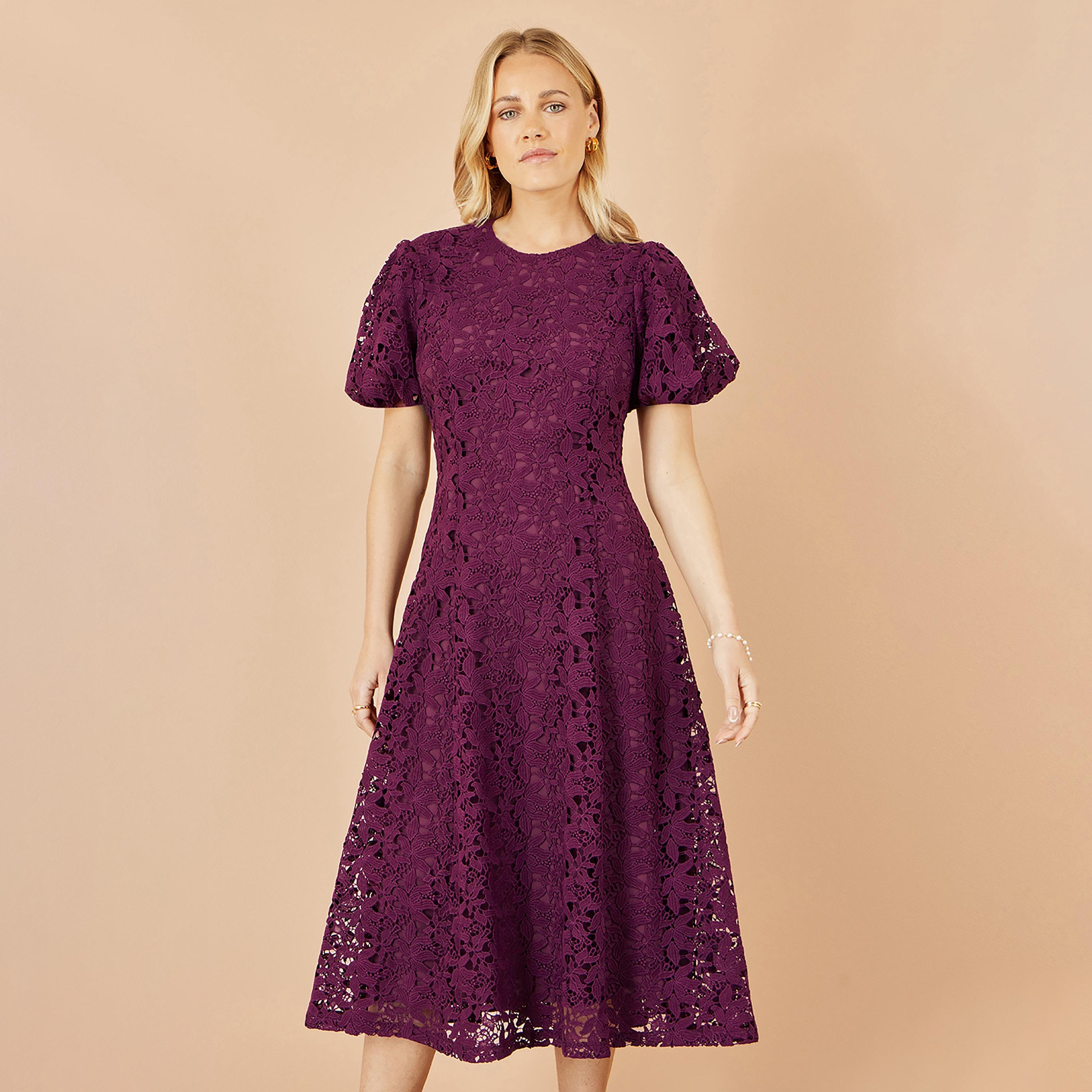 Yumi All-Over Floral Lace Puff Sleeves Evening Women's Midi Dress-women-clothing-dresses-image-2