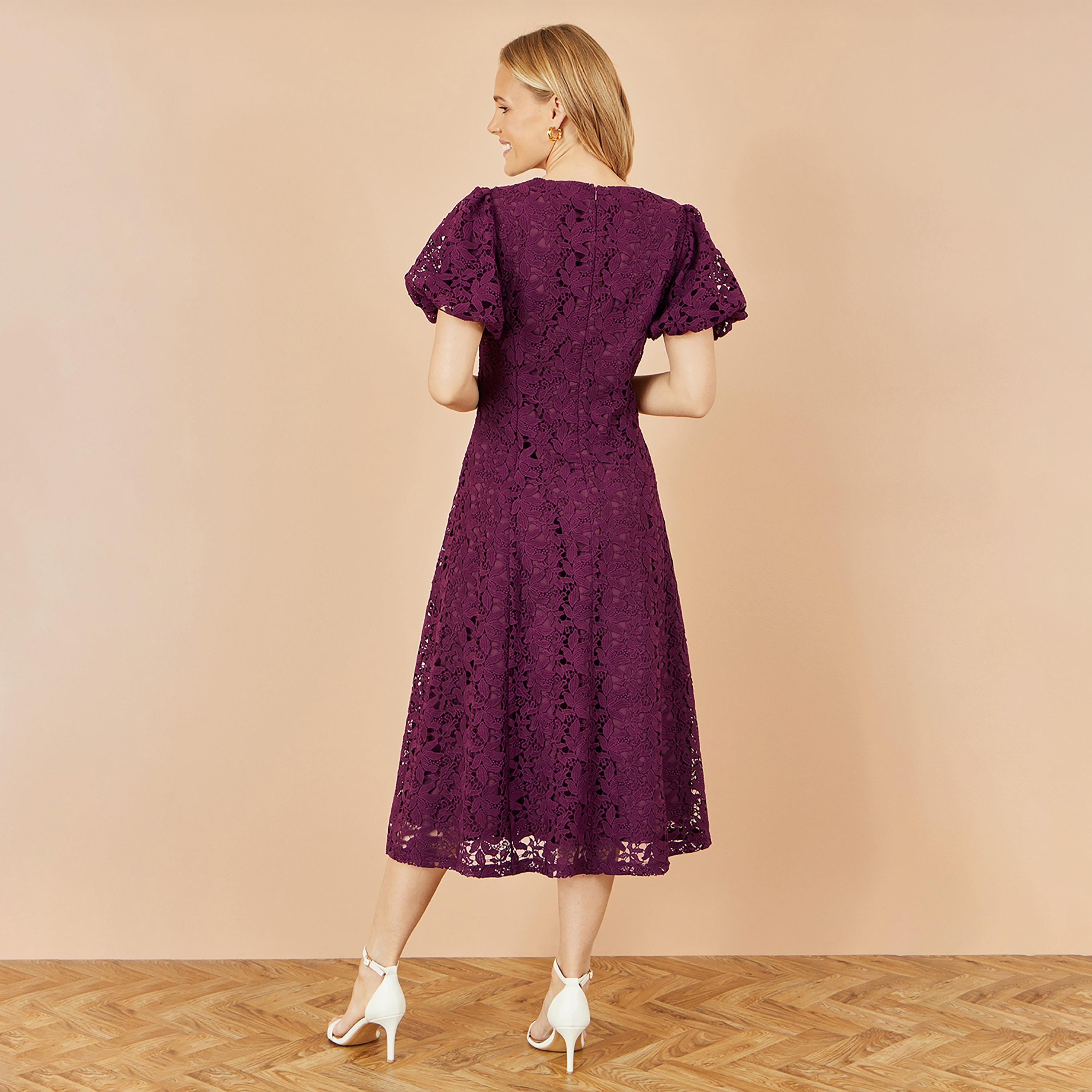Yumi All-Over Floral Lace Puff Sleeves Evening Women's Midi Dress-women-clothing-dresses-image-3