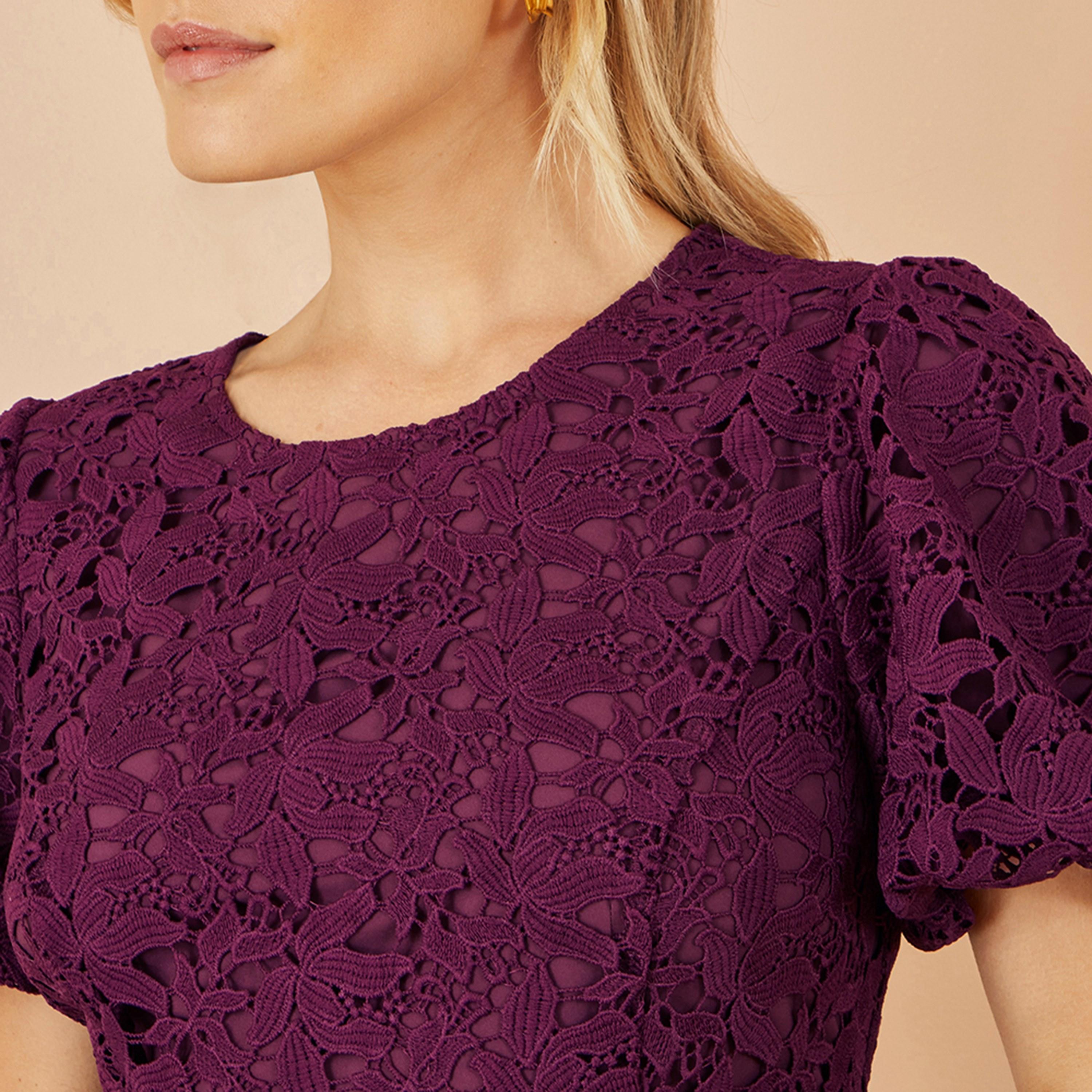 Yumi All-Over Floral Lace Puff Sleeves Evening Women's Midi Dress-women-clothing-dresses-image-4