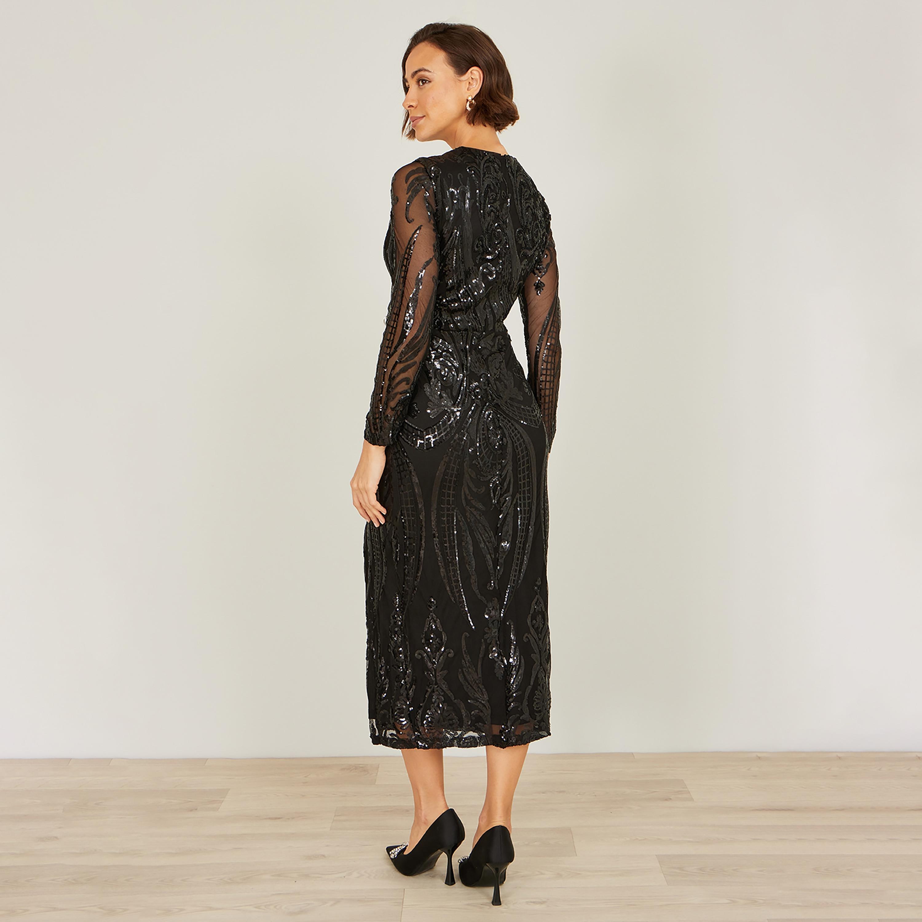 Yumi Sequined Surplice Neck Wrap Evening Women's Midi Dress-women-clothing-dresses-image-3