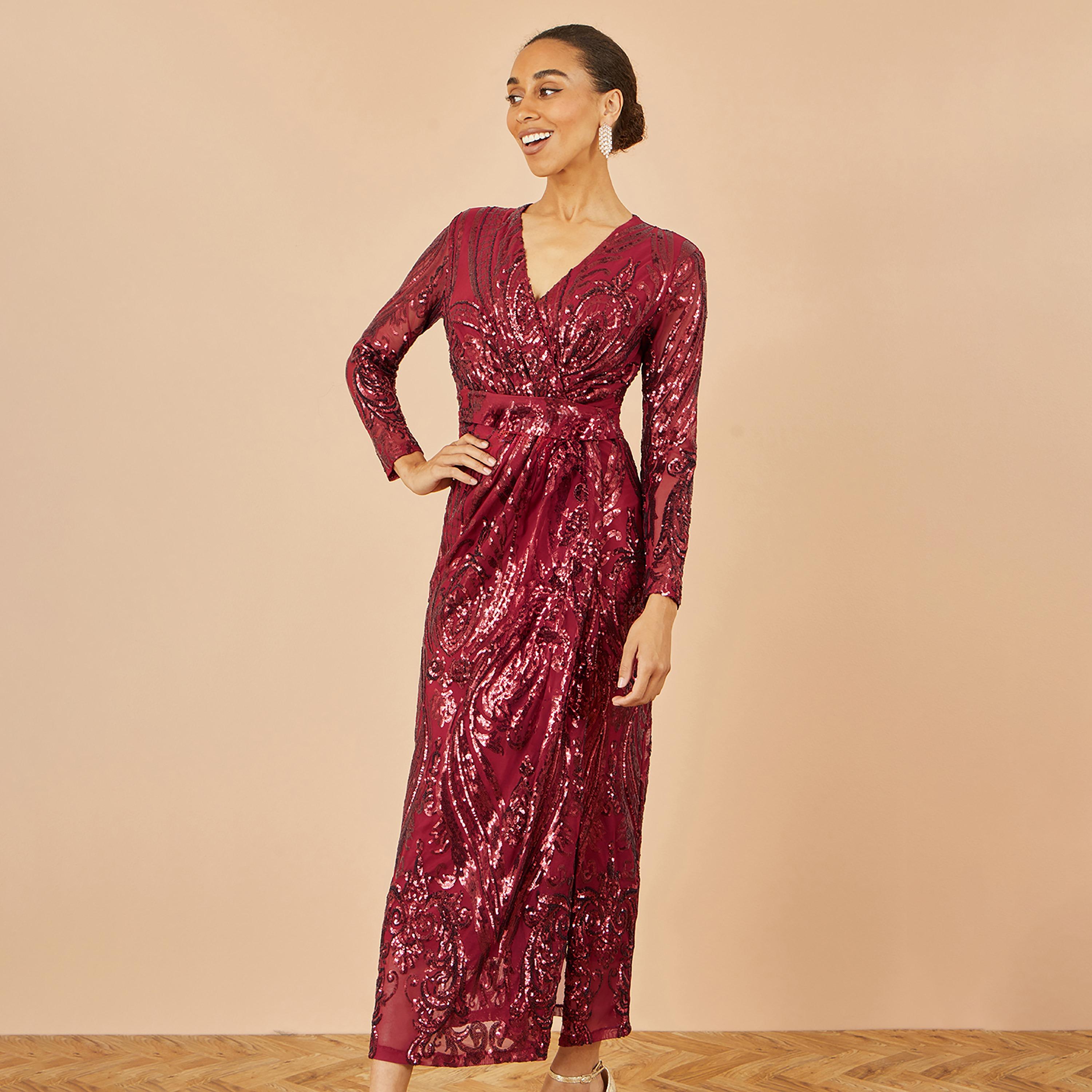 Yumi Sequined Surplice Neck Wrap Evening Women's Midi Dress-women-clothing-dresses-image-2