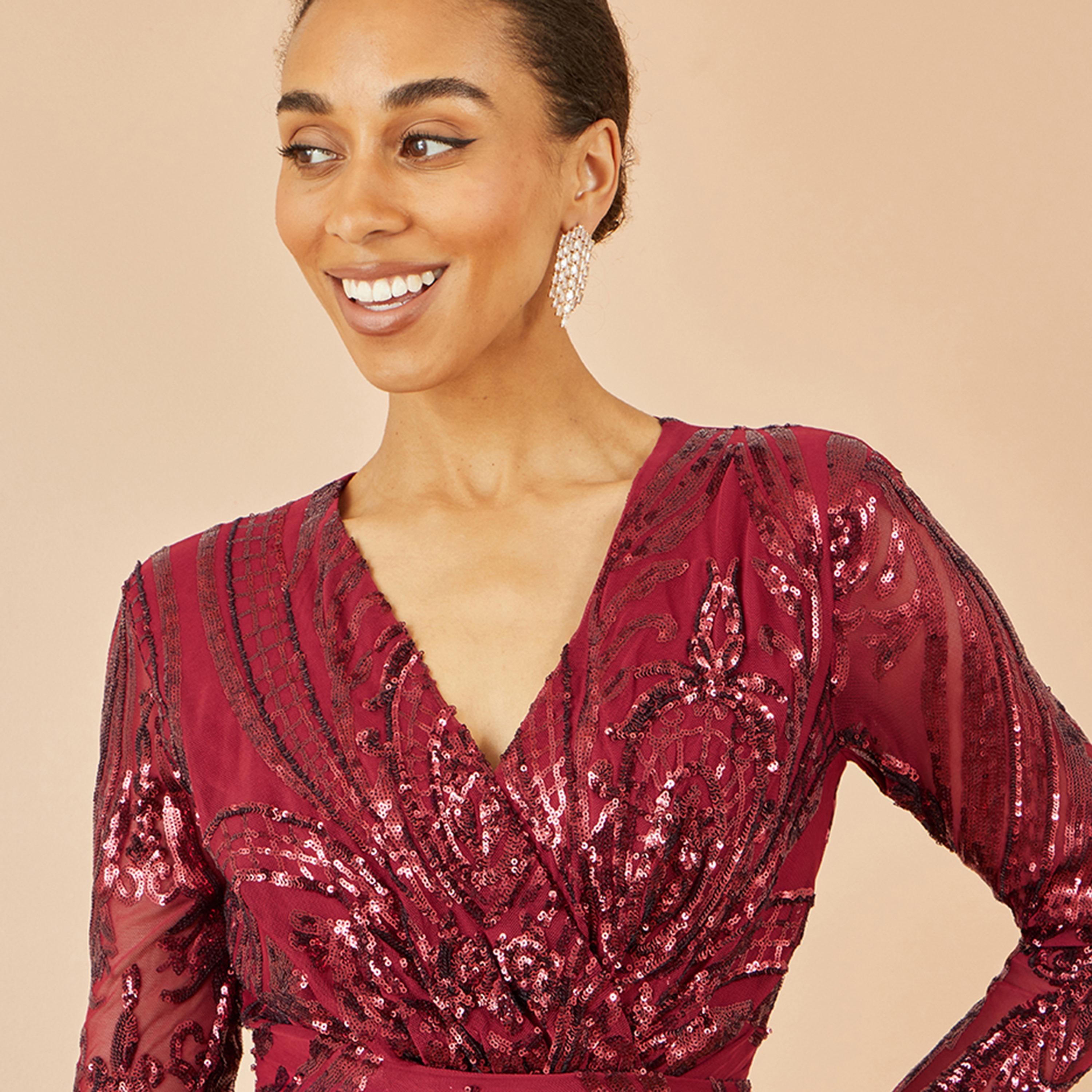 Yumi Sequined Surplice Neck Wrap Evening Women's Midi Dress-women-clothing-dresses-image-4