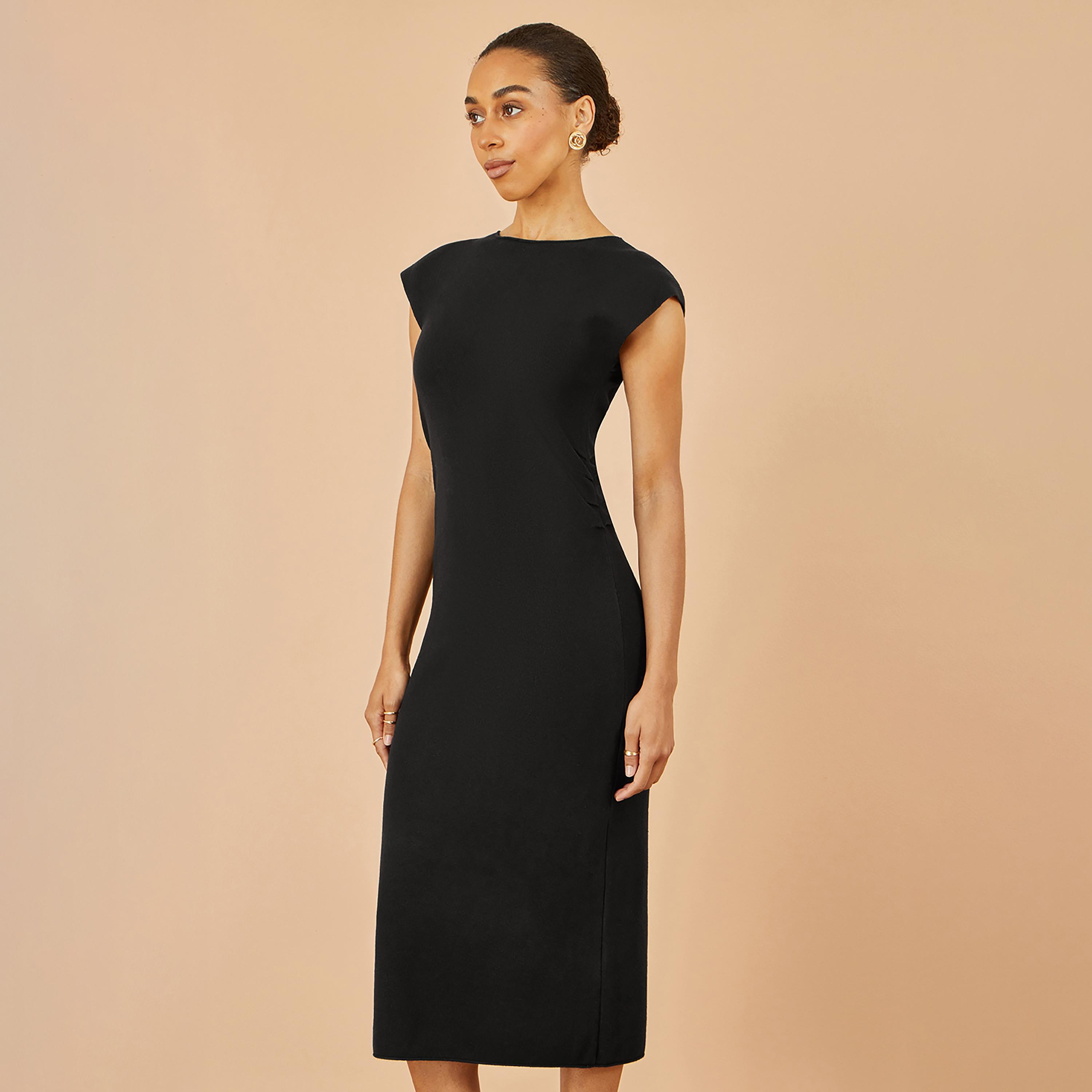 Yumi Knitted Cap Sleeves Sheath Women's Midi Dress-women-clothing-dresses-image-2