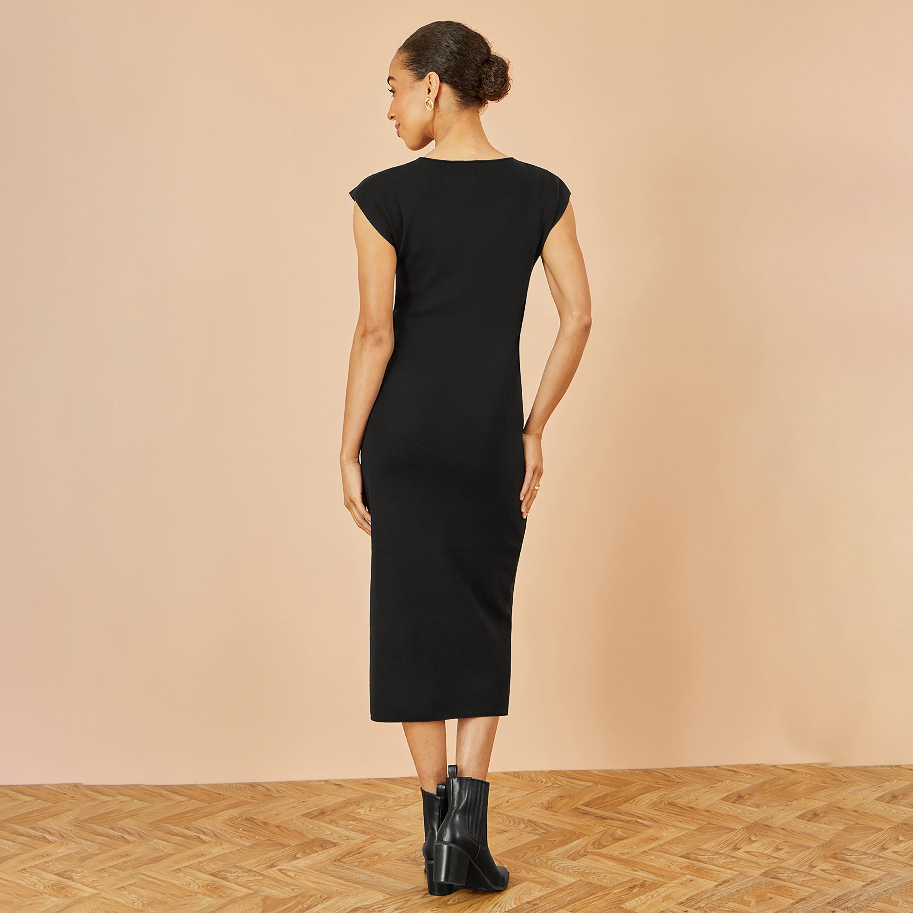 فستان ميدي نسائي قصة "شيث" وأكمام "كاب" من قماش محبوك "كنيت" من يومي-women-clothing-dresses-image-7