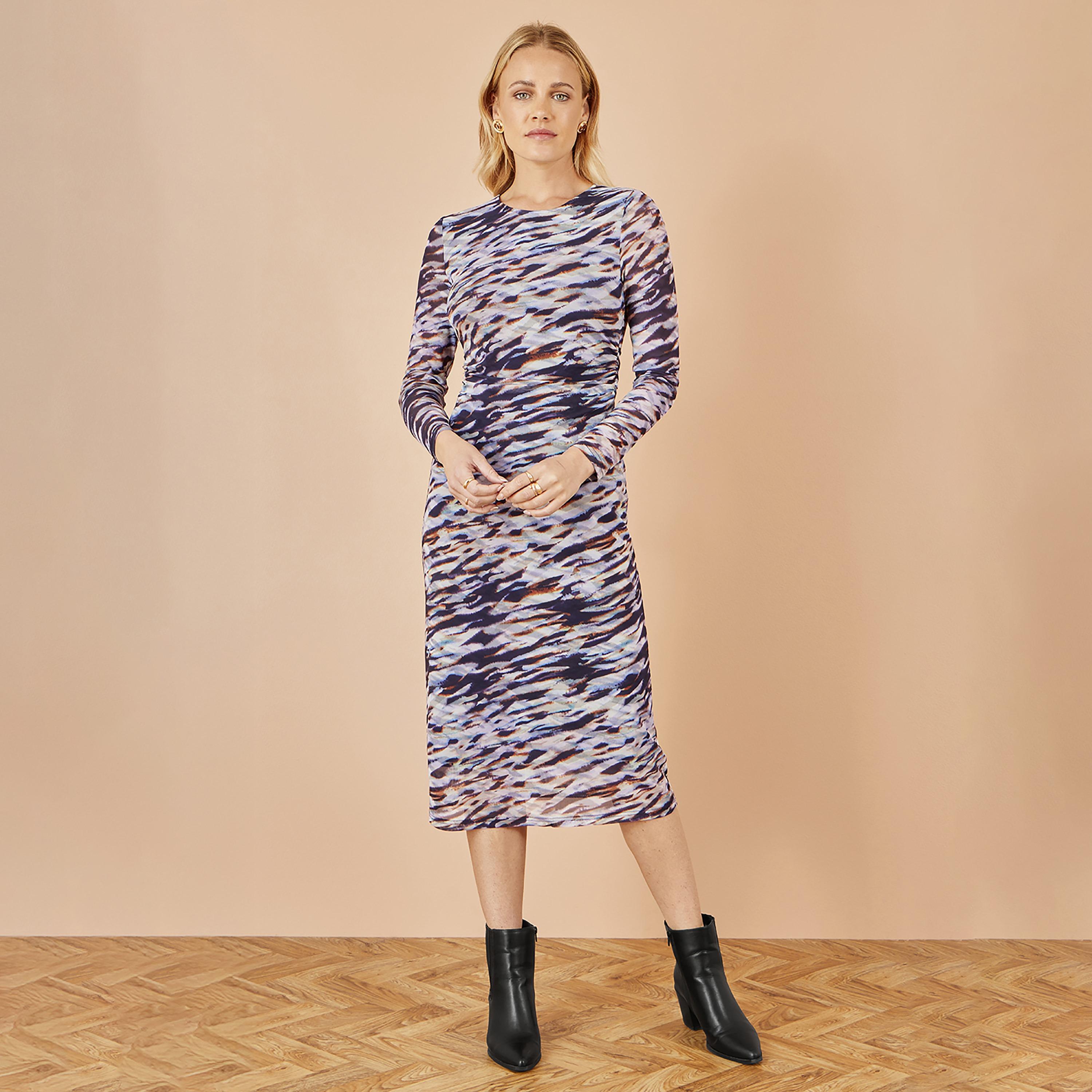 فستان ميدي نسائي بقصة ضيقة (Sheath) بطبعة مجردة متعددة الألوان من يومي-women-clothing-dresses-image-1