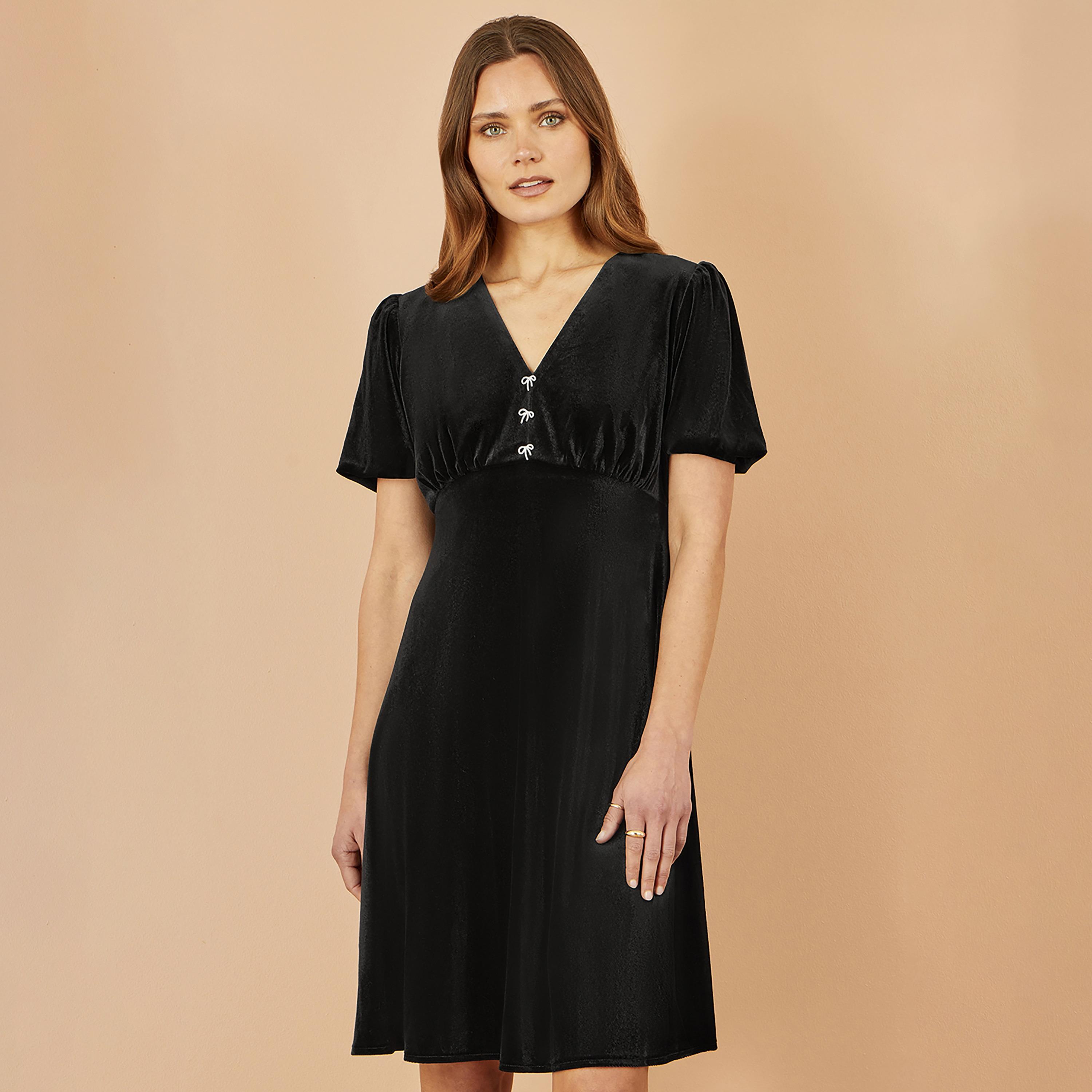Yumi Velvet Flutter Sleeves Women's Evening Knee-Length Dress-women-clothing-dresses-image-5