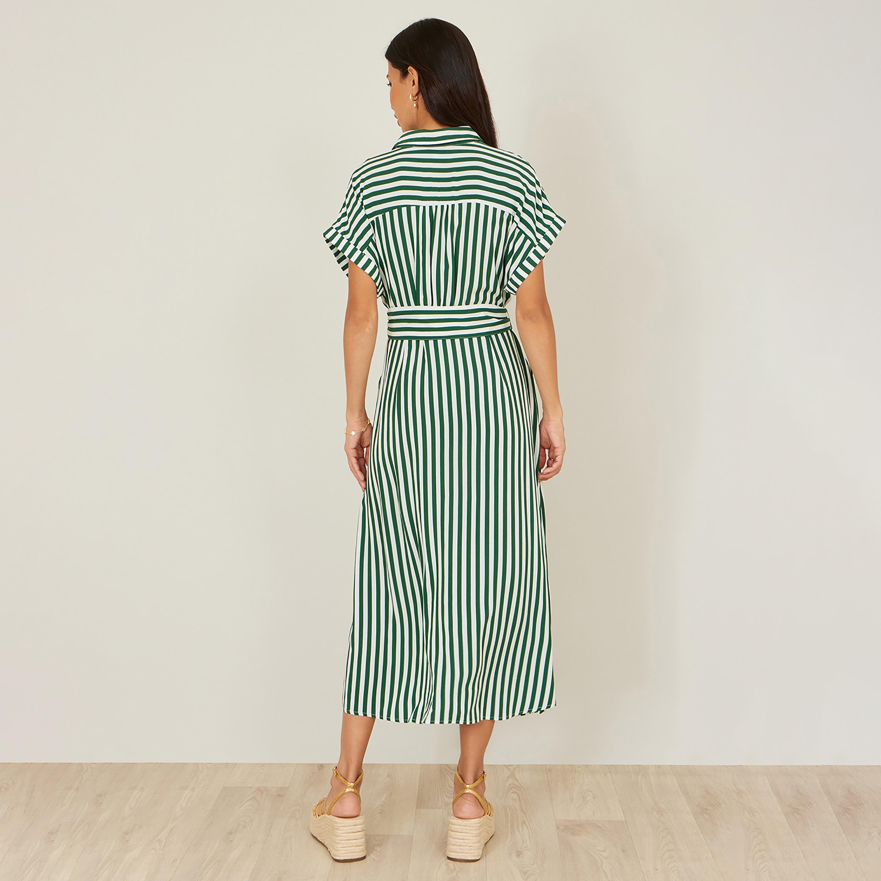 Yumi Striped Spread Collar Women's Midi Shirt Dress-women-clothing-dresses-image-7
