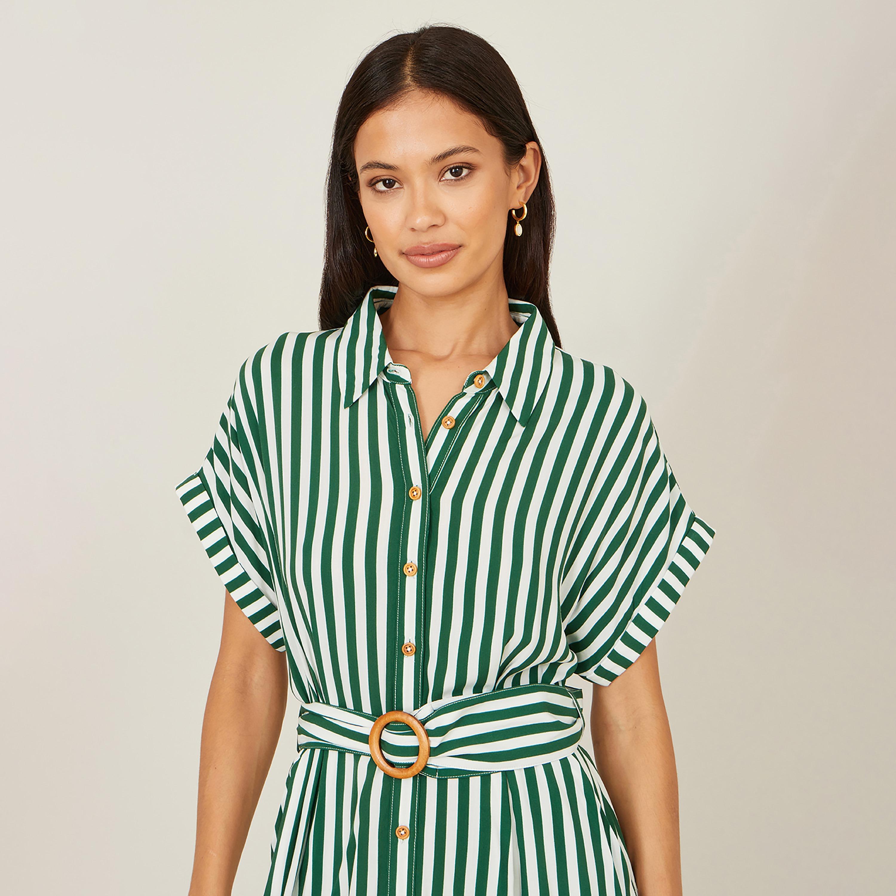 Yumi Striped Spread Collar Women's Midi Shirt Dress-women-clothing-dresses-image-8