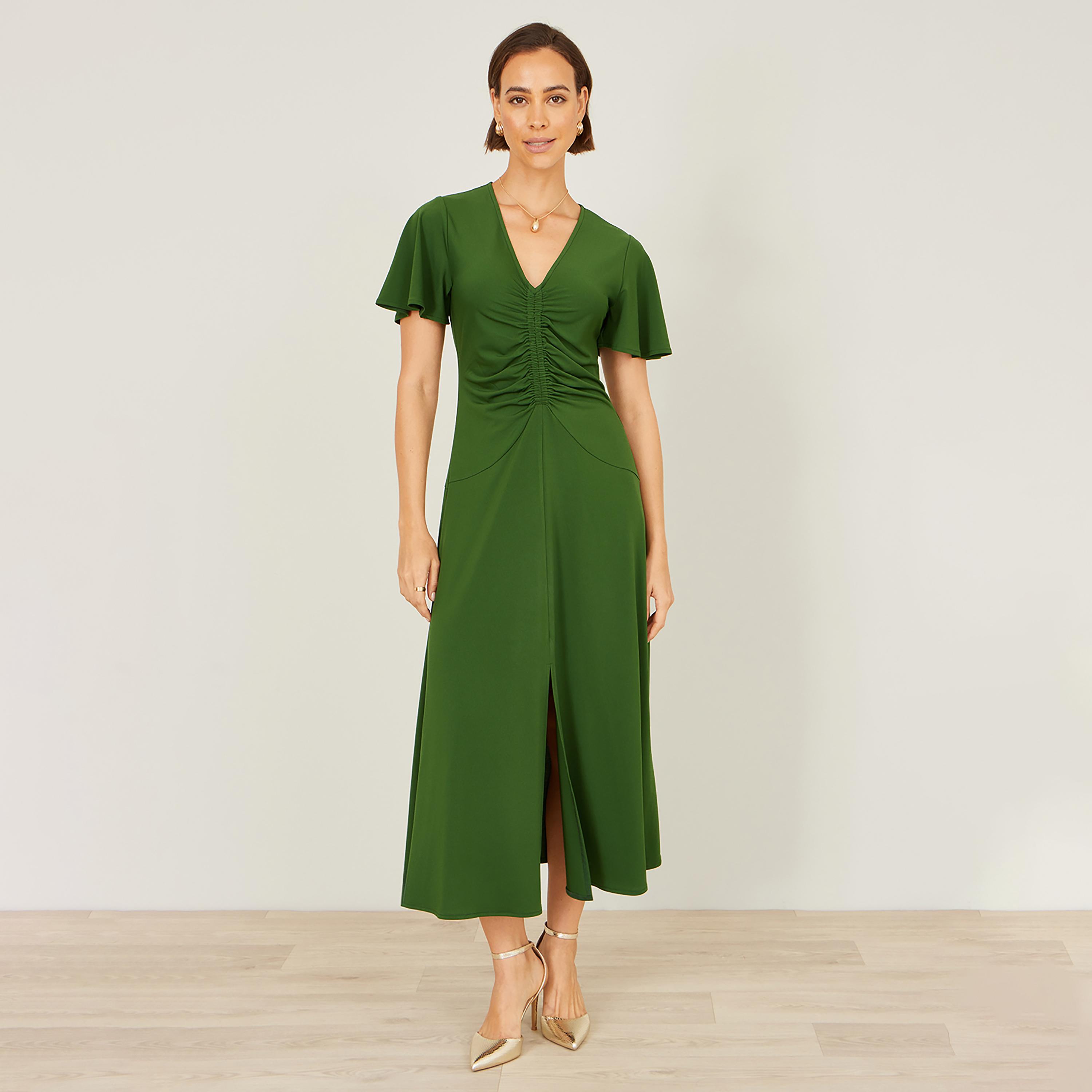 فستان ميدي نسائي بأكمام "فلاتر" منسدلة من يومي-women-clothing-dresses-image-1