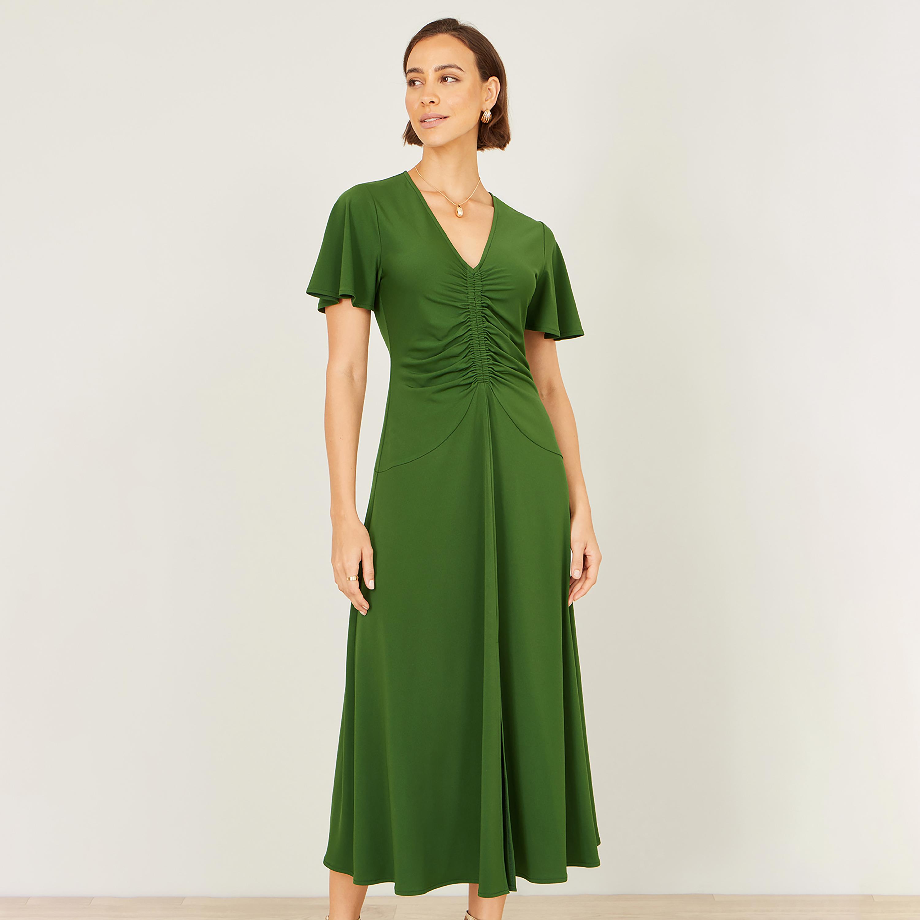 فستان ميدي نسائي بأكمام "فلاتر" منسدلة من يومي-women-clothing-dresses-image-2