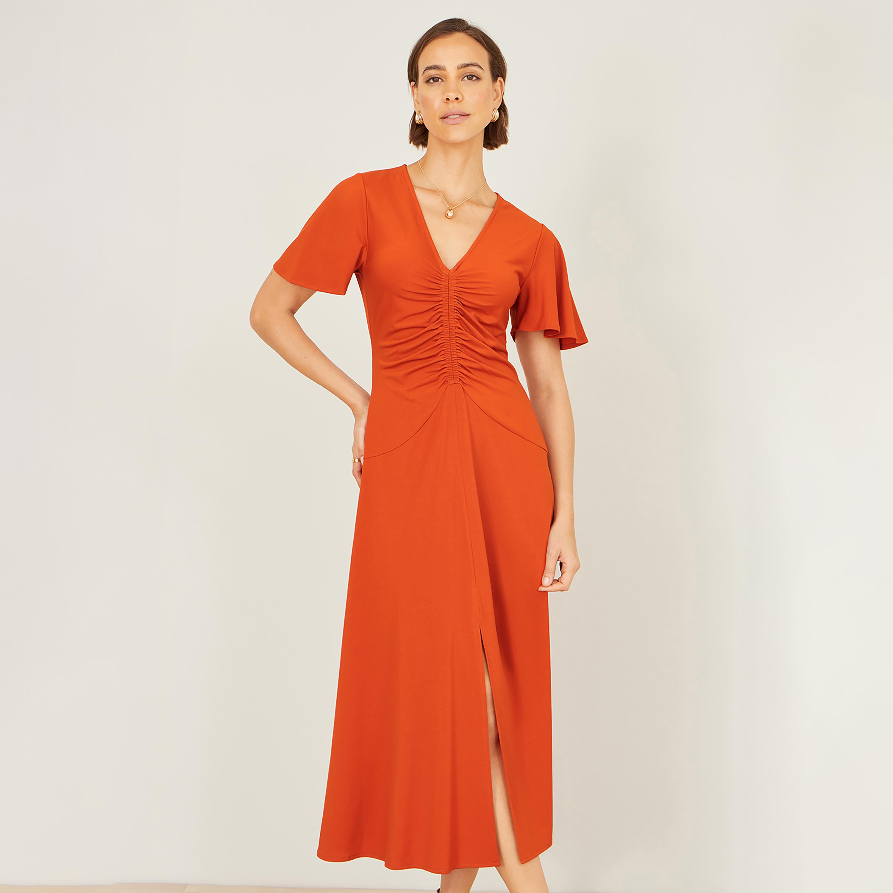 فستان ميدي نسائي بأكمام "فلاتر" منسدلة من يومي-women-clothing-dresses-image-6