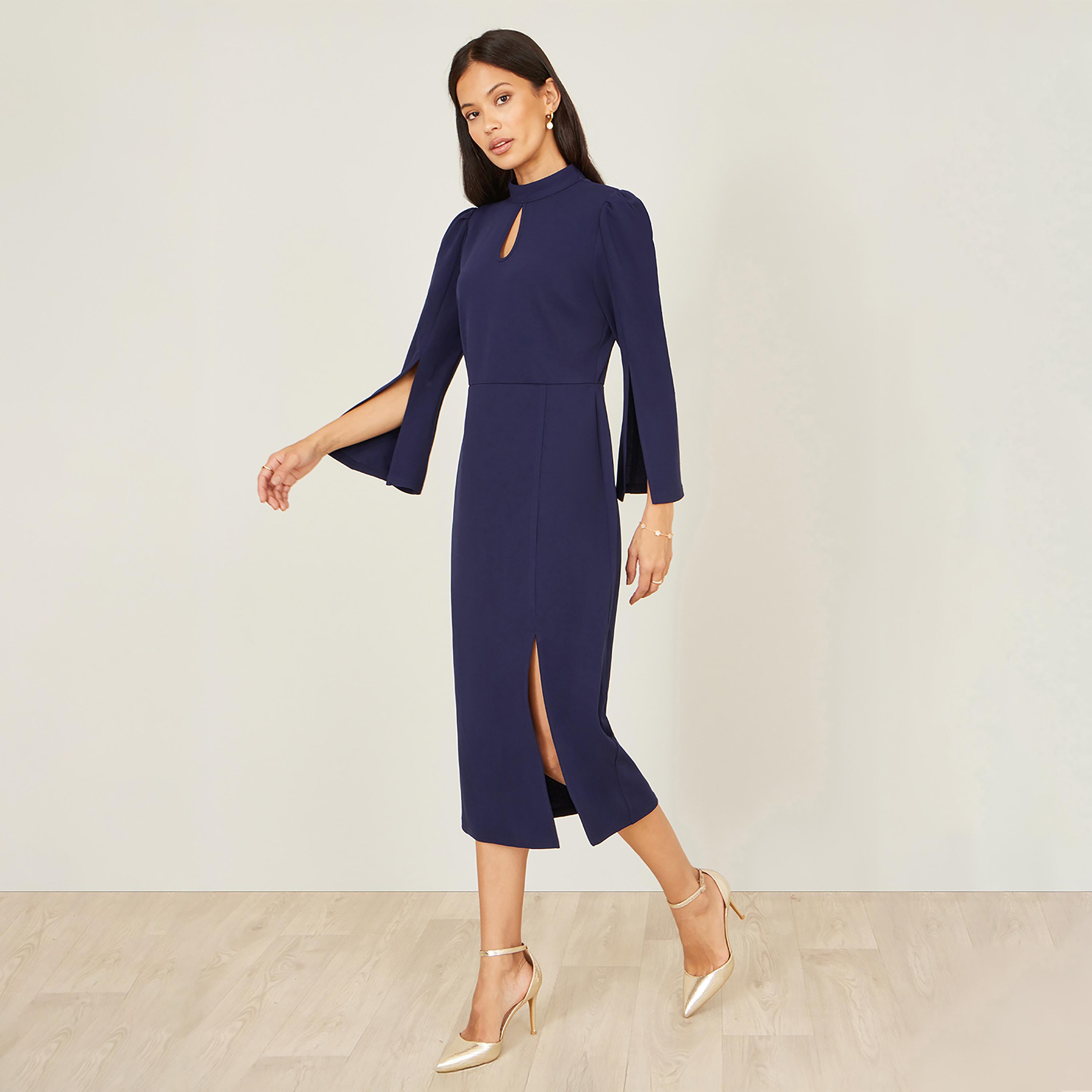 فستان ميدي سهرة قصة "شيث" بياقة "موك نيك" وأكمام "كيب" من يومي-women-clothing-dresses-image-6