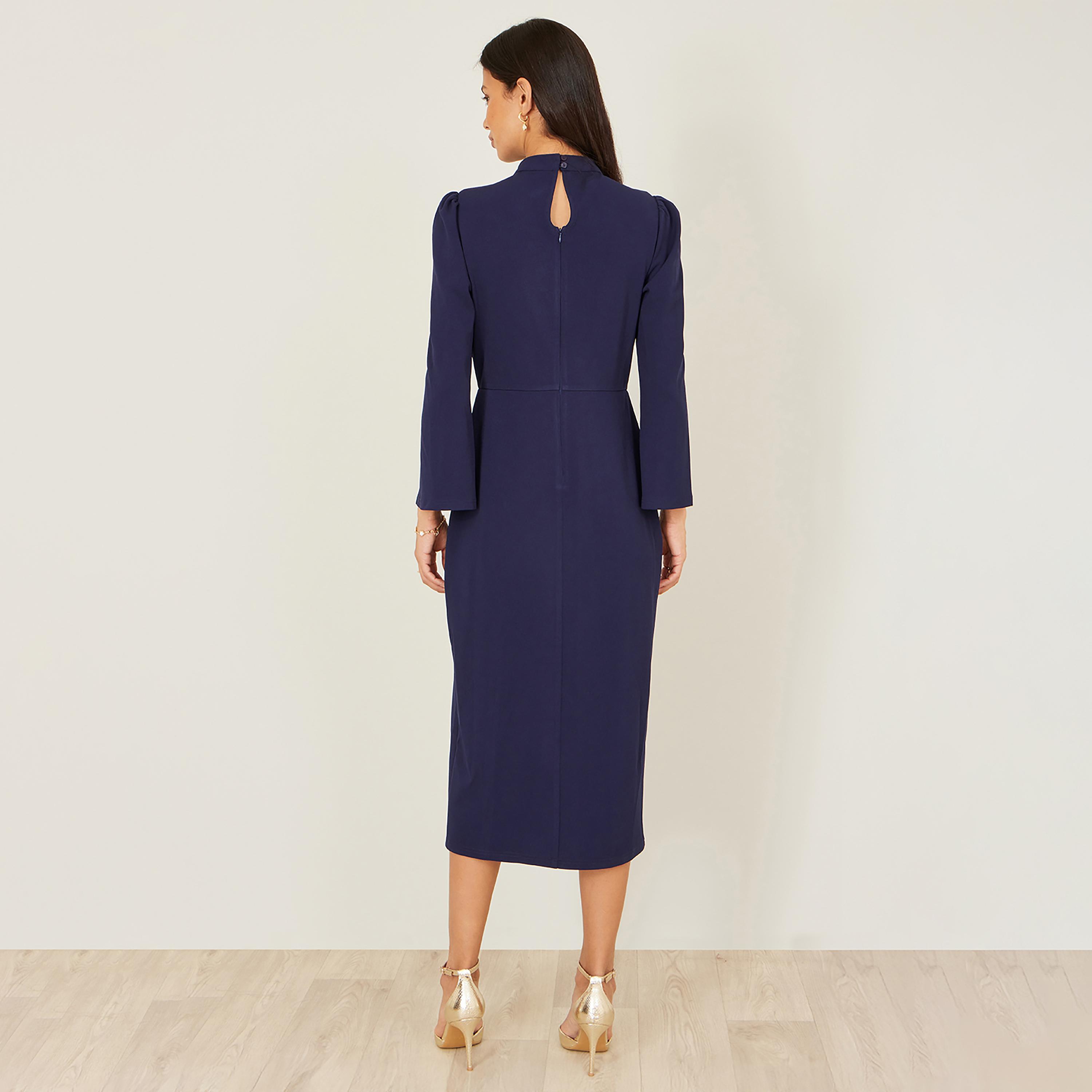 فستان ميدي سهرة قصة "شيث" بياقة "موك نيك" وأكمام "كيب" من يومي-women-clothing-dresses-image-7