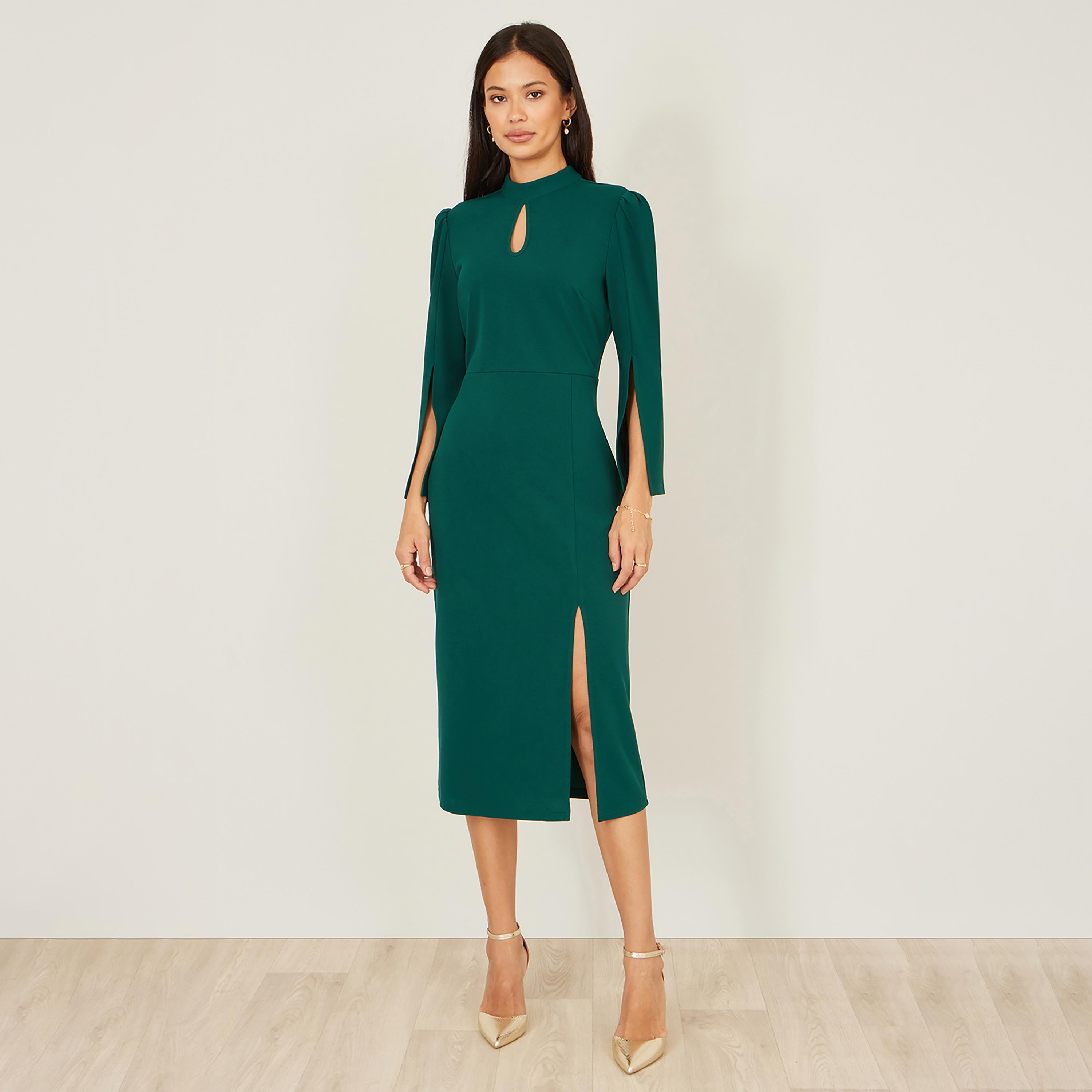 فستان ميدي سهرة قصة "شيث" بياقة "موك نيك" وأكمام "كيب" من يومي-women-clothing-dresses-image-1