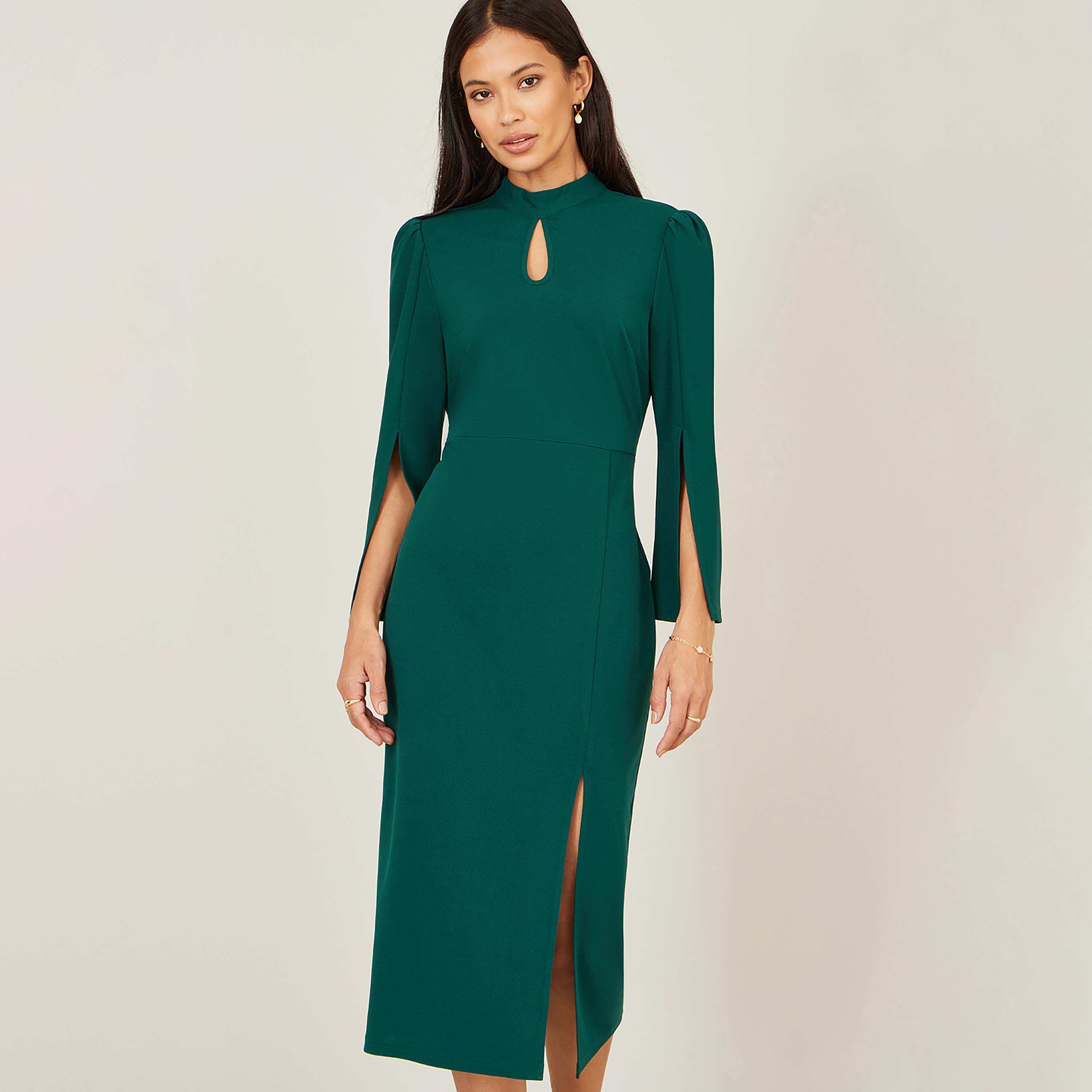 Yumi Mock Neck Cape sleeves Sheath Evening Women's Midi Dress-women-clothing-dresses-image-2