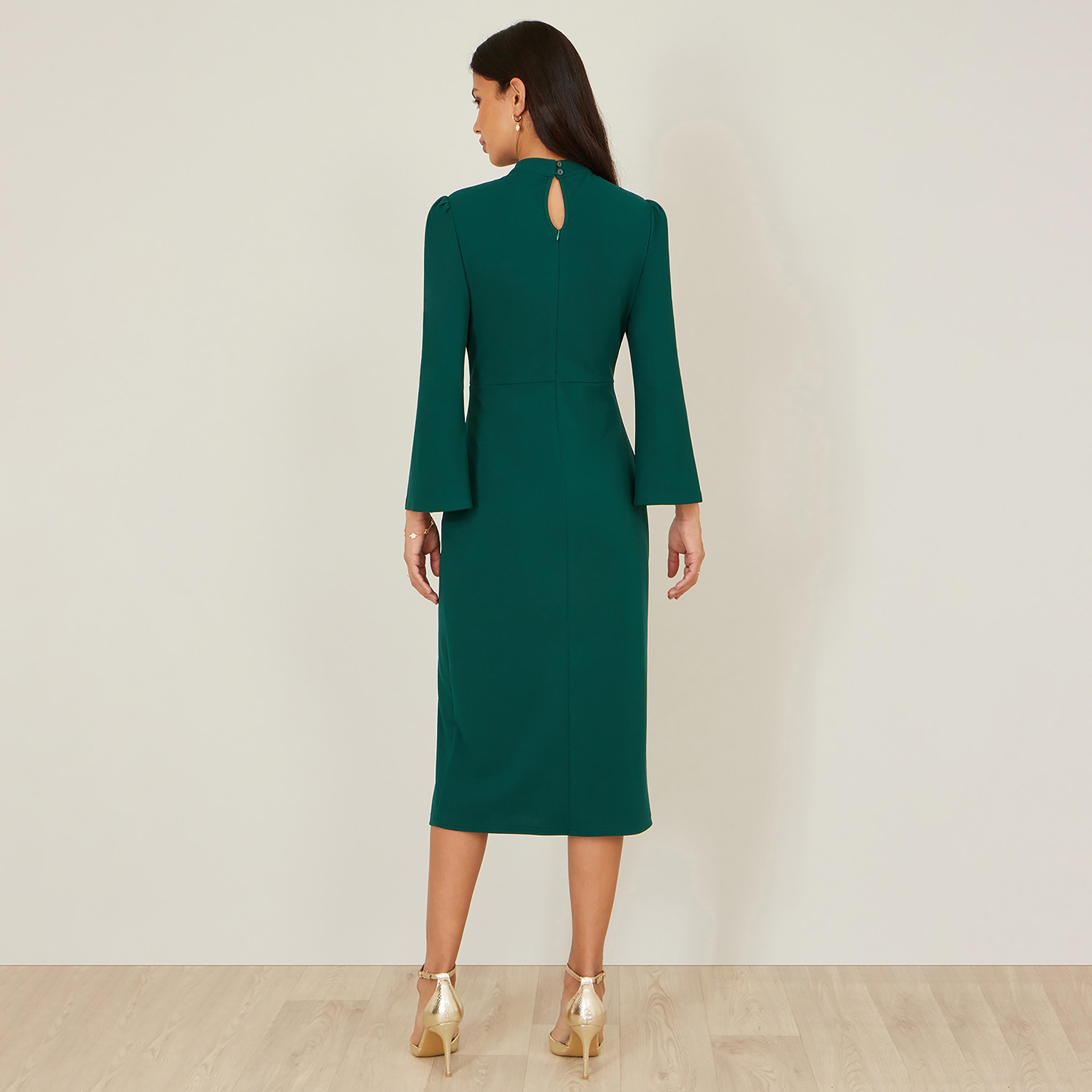 Yumi Mock Neck Cape sleeves Sheath Evening Women's Midi Dress-women-clothing-dresses-image-3