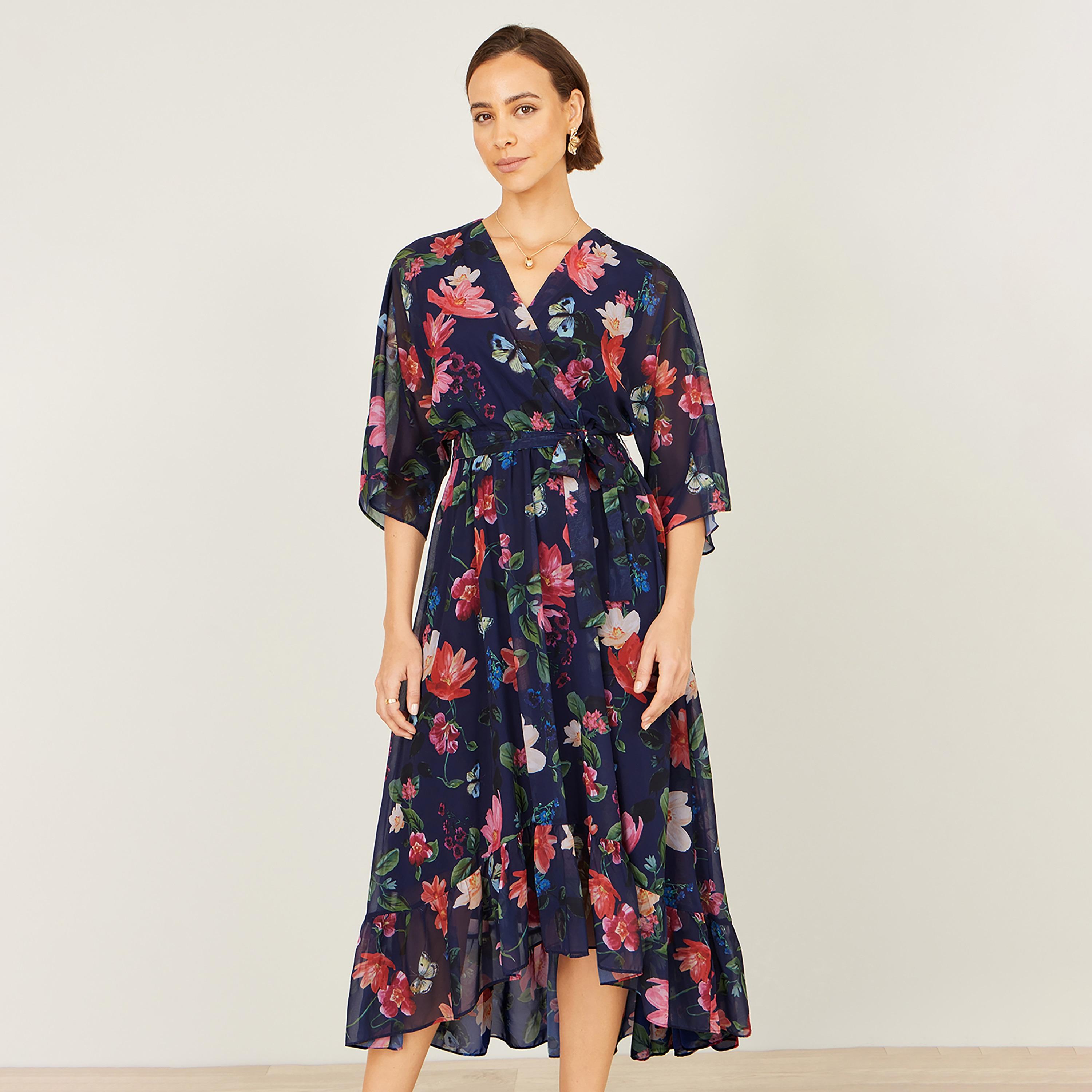Yumi Floral Print Surplice Neck Wrap Women's Midi Dress-women-clothing-dresses-image-2