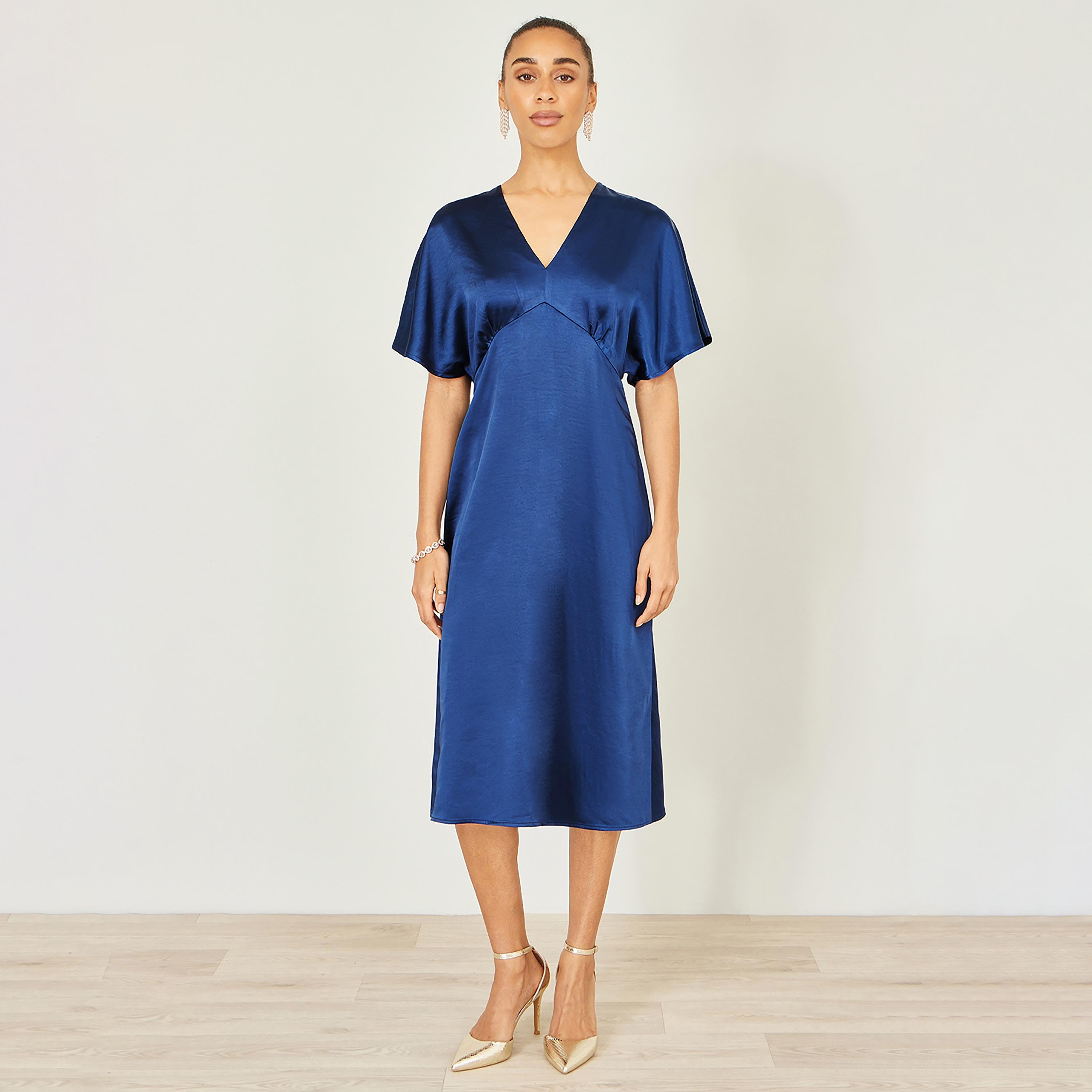 فستان ميدي سهرة من الساتان بأكمام "فلاتر" منسدلة من يومي-women-clothing-dresses-image-1