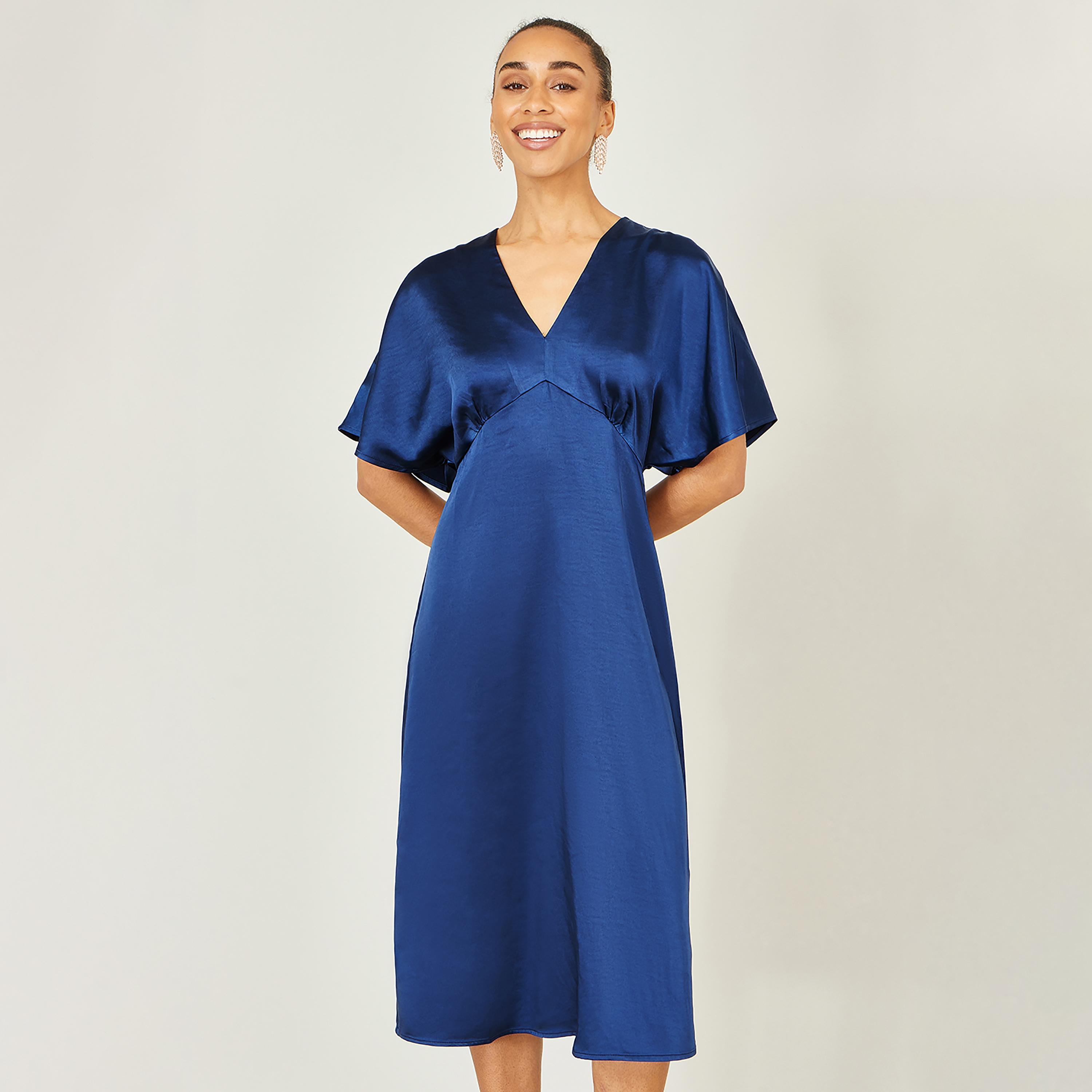 فستان ميدي سهرة من الساتان بأكمام "فلاتر" منسدلة من يومي-women-clothing-dresses-image-2