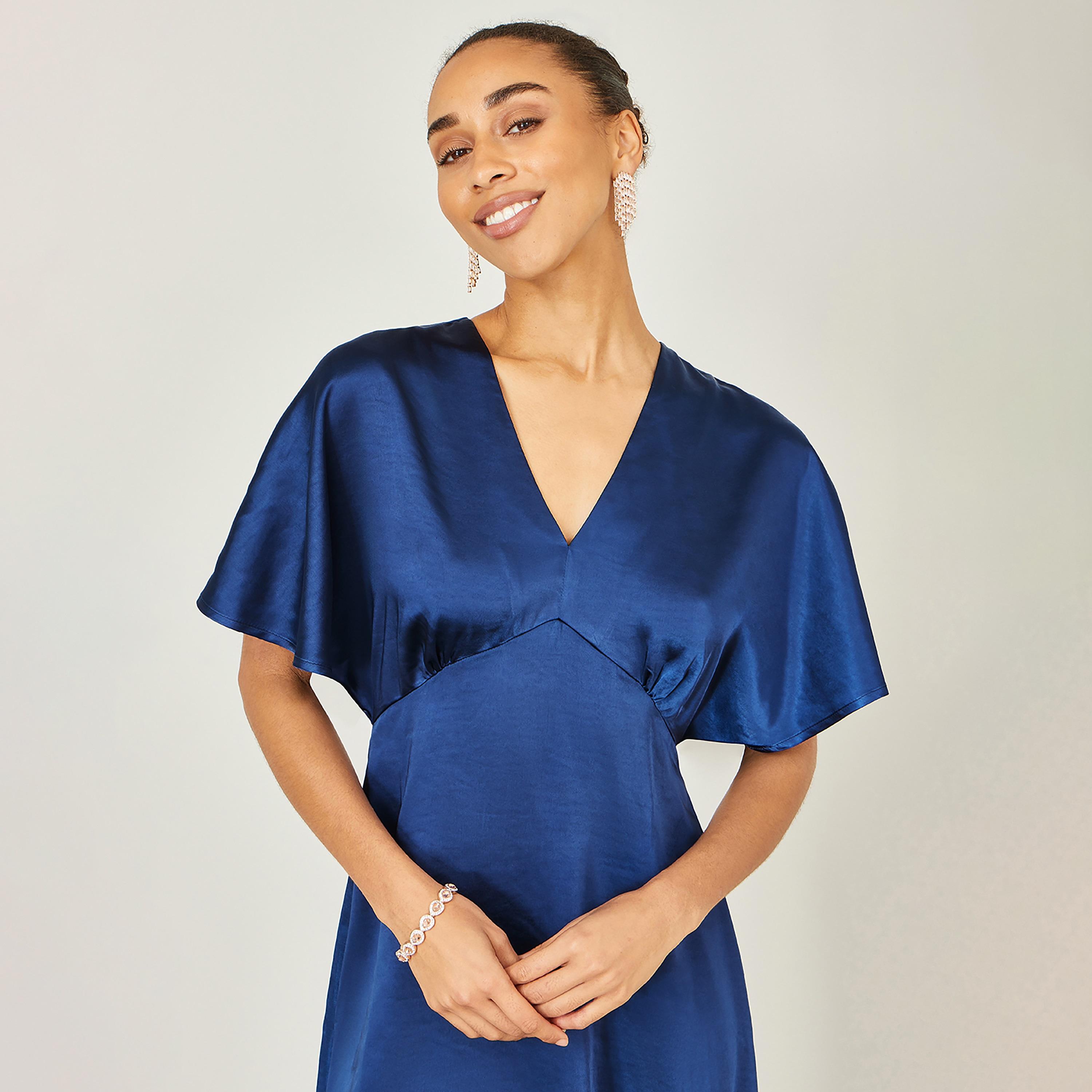 فستان ميدي سهرة من الساتان بأكمام "فلاتر" منسدلة من يومي-women-clothing-dresses-image-4