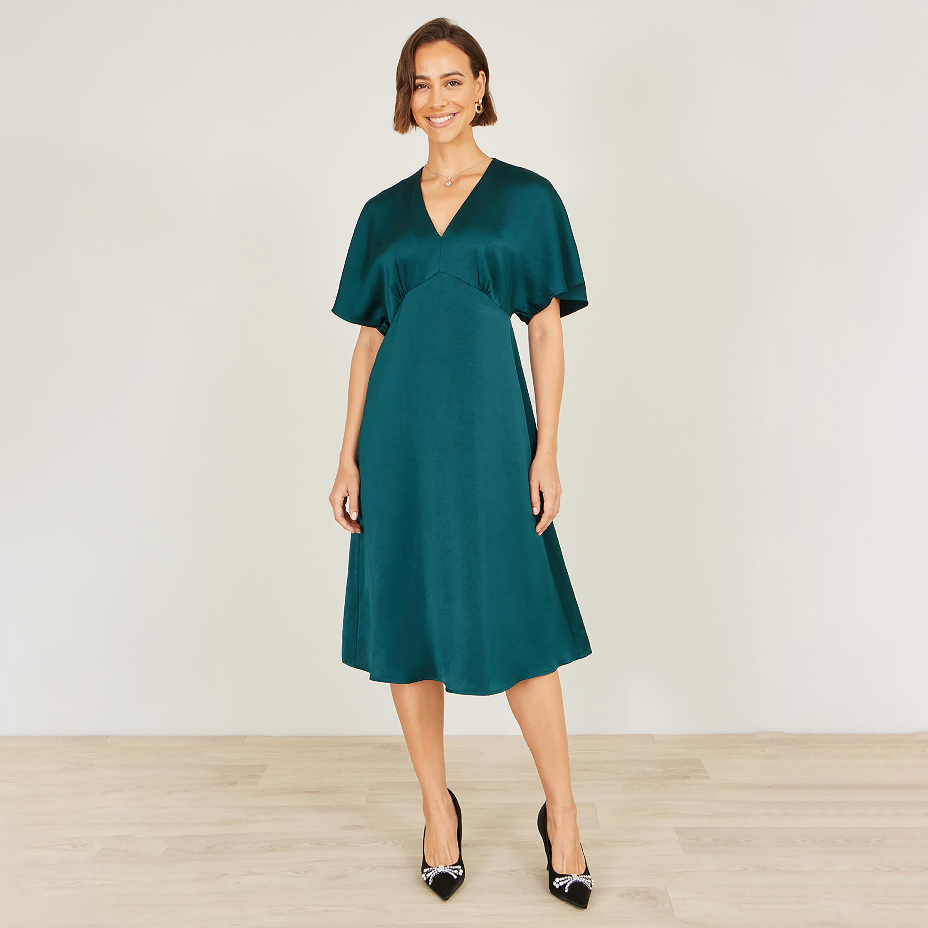 فستان ميدي سهرة من الساتان بأكمام "فلاتر" منسدلة من يومي-women-clothing-dresses-image-5