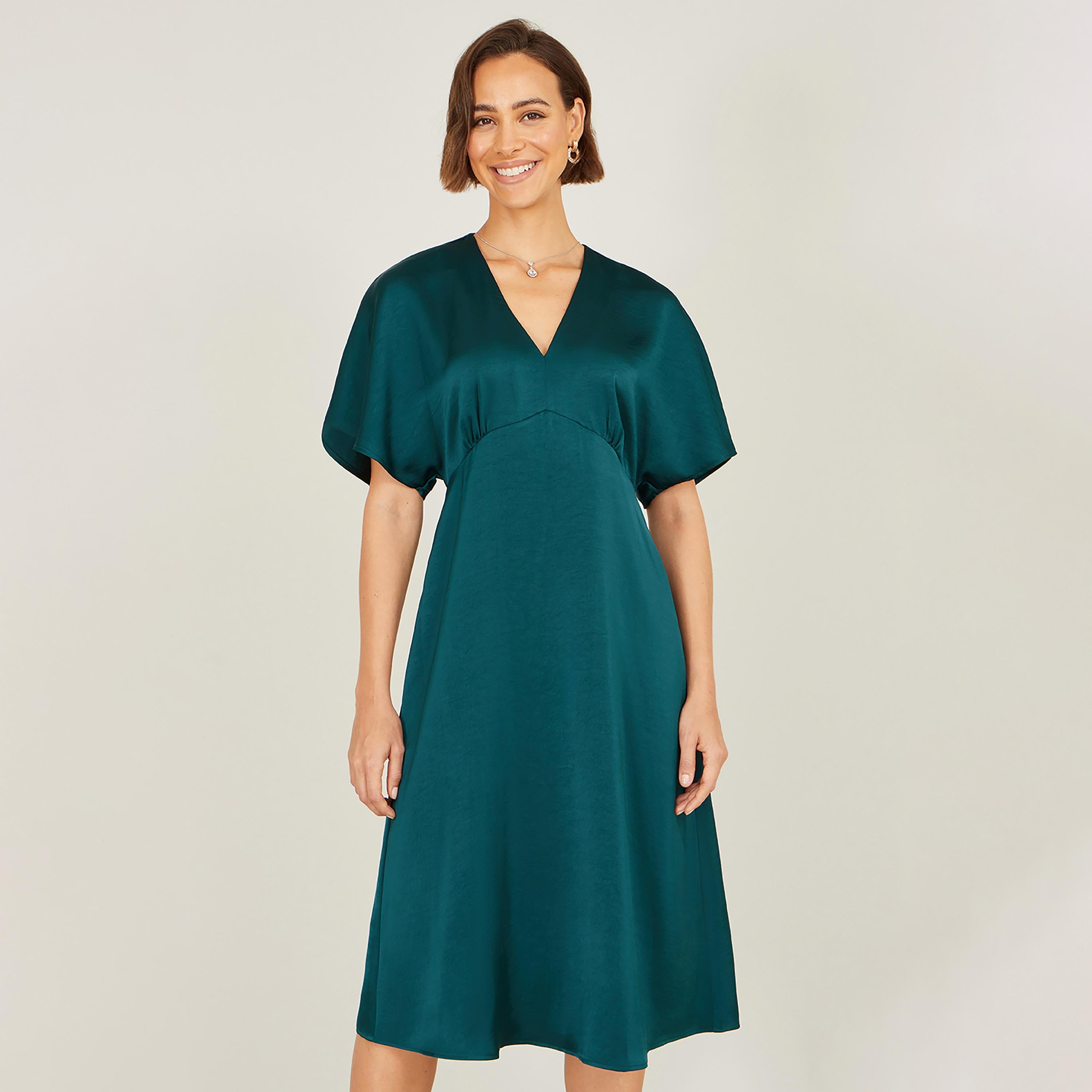 فستان ميدي سهرة من الساتان بأكمام "فلاتر" منسدلة من يومي-women-clothing-dresses-image-6