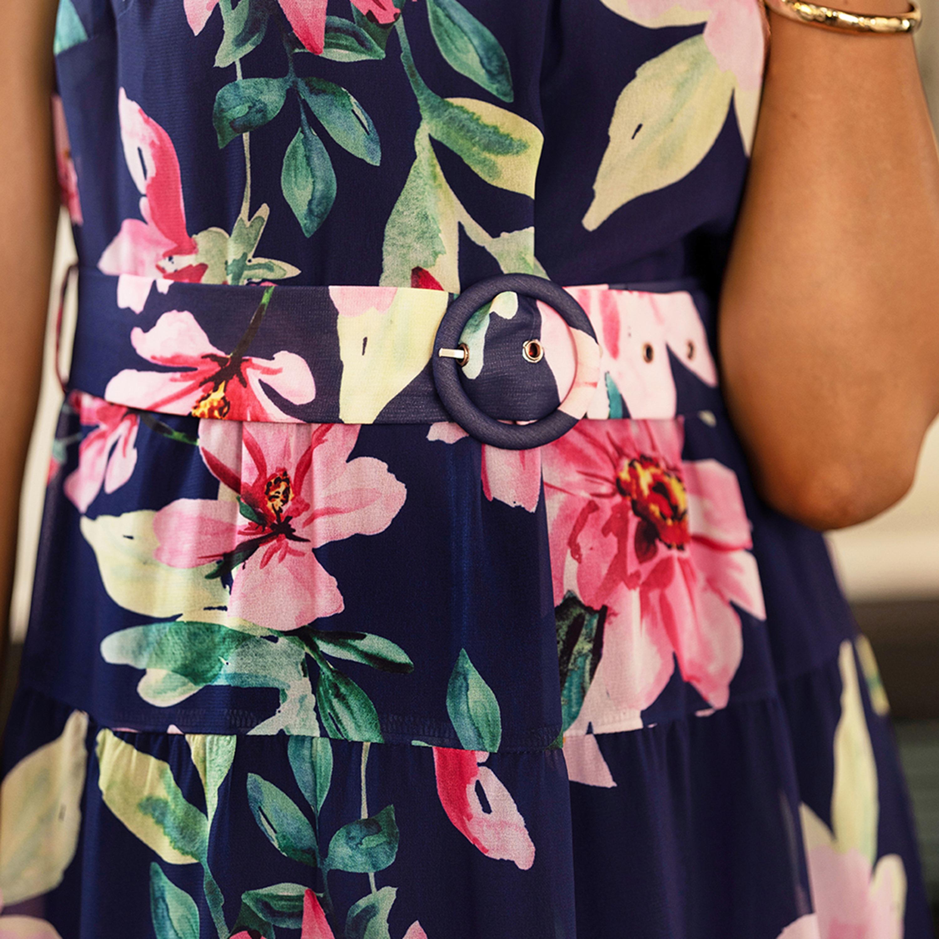 Yumi Floral Print Halter Neck Tiered Women's Midi Dress-women-clothing-dresses-image-4