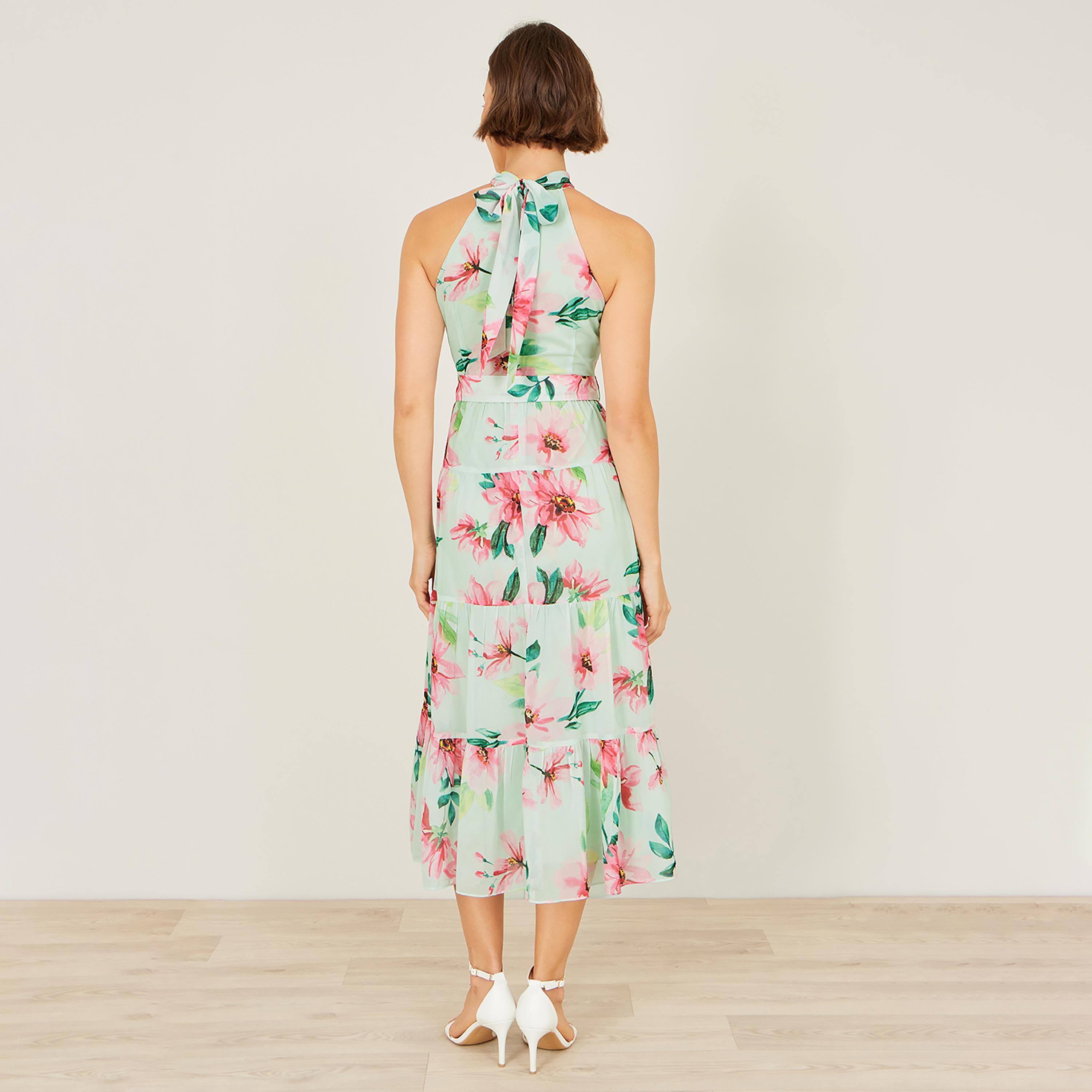 فستان ميدي "تيرد" بياقة "هالتر" وتصميم مطبوع بنقشة الزهور من يومي-women-clothing-dresses-image-3