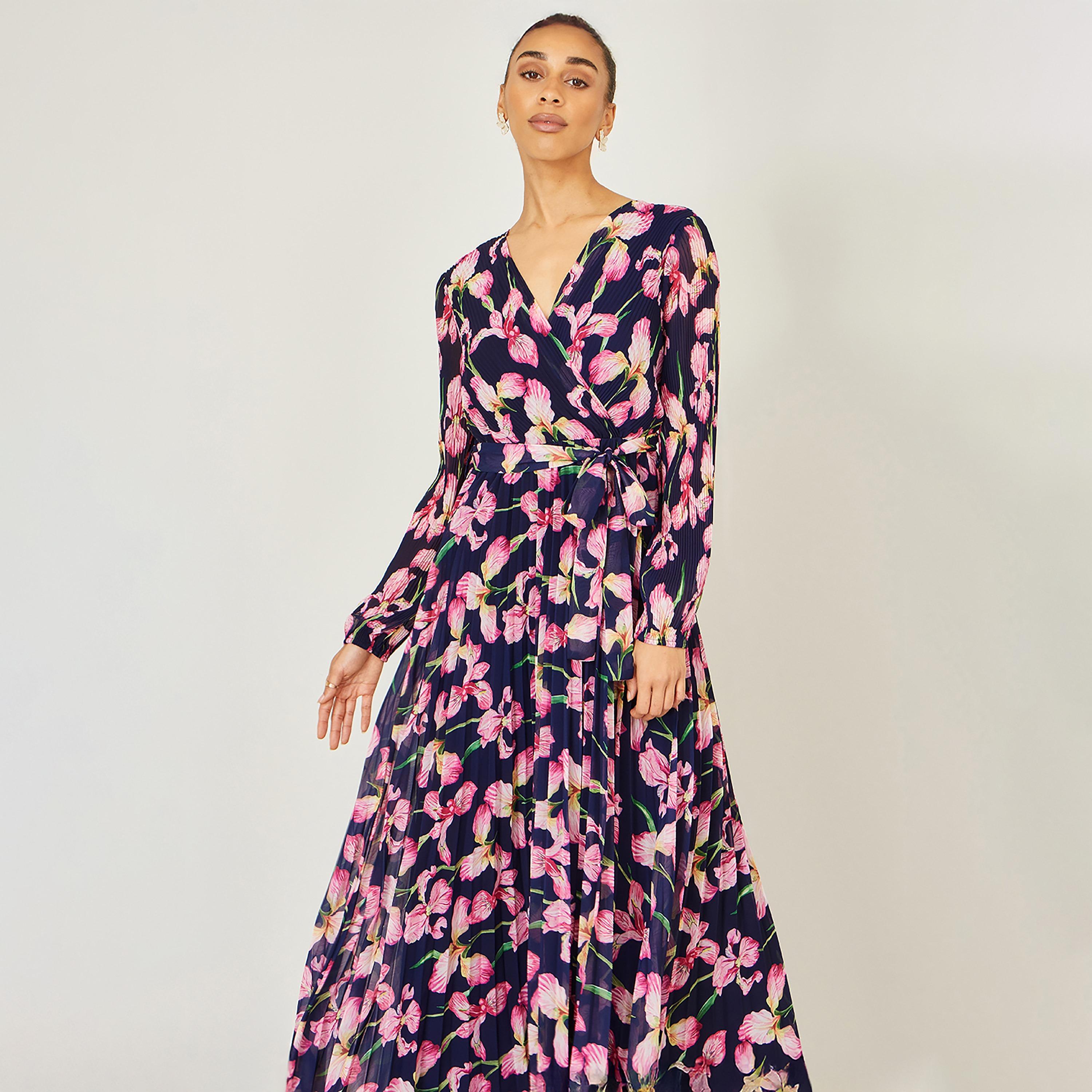 Yumi Pleated & Floral Surplice Neck Wrap Women's Maxi Dress-women-clothing-dresses-image-2