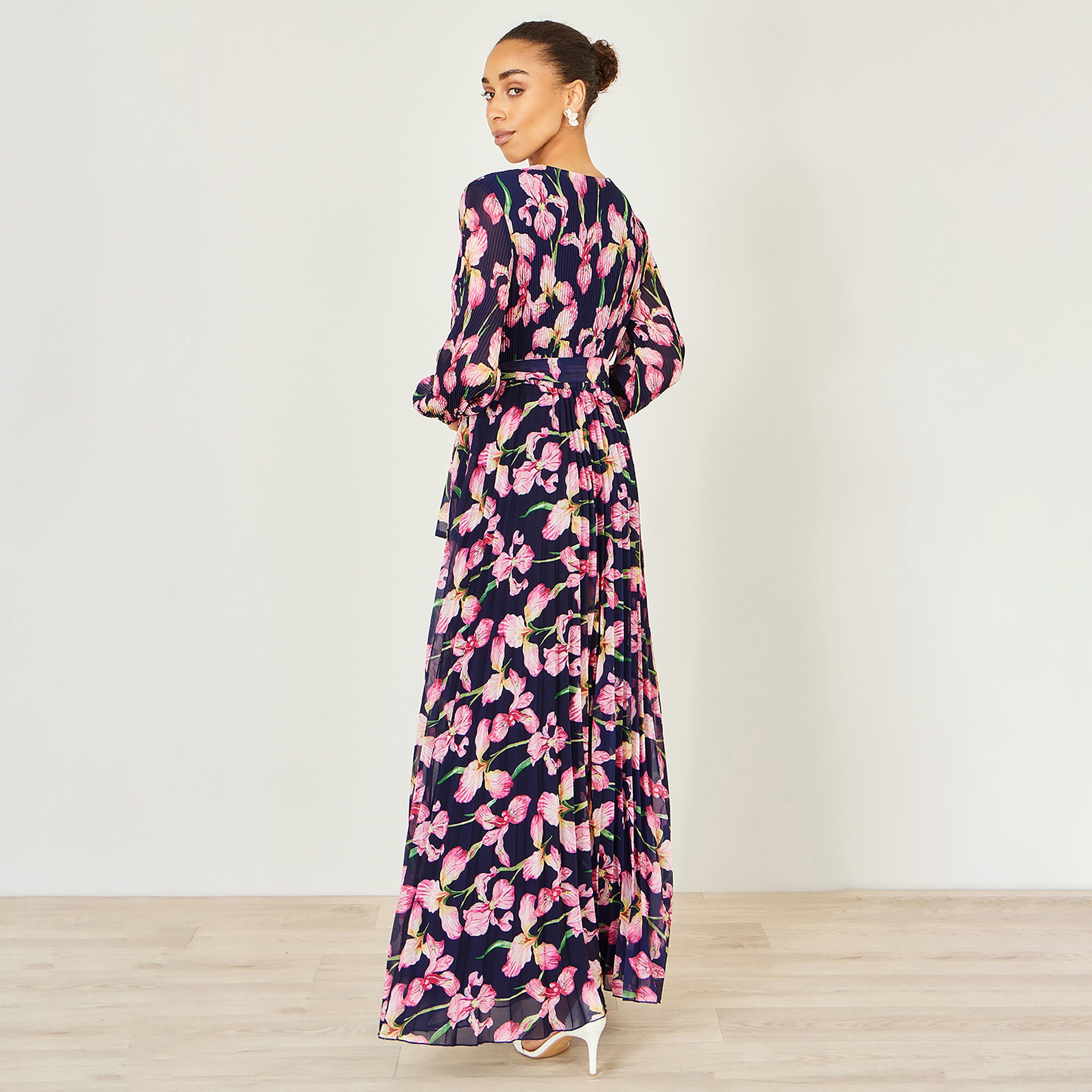 Yumi Pleated & Floral Surplice Neck Wrap Women's Maxi Dress-women-clothing-dresses-image-3
