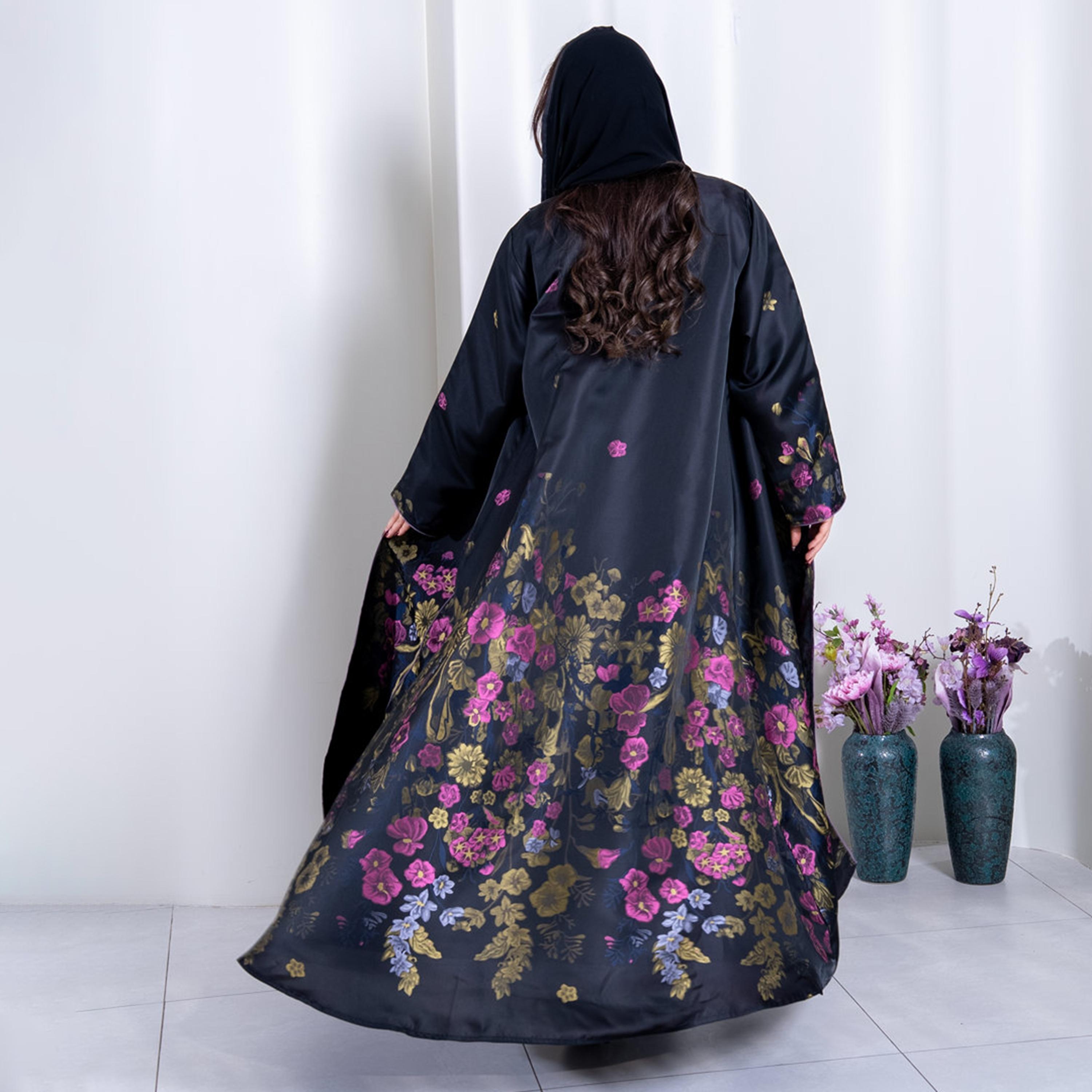 عباية نسائية "نصف كلوش" بطبعة زهور قماش كريب - متعددة الألوان من إيليجنت حجاب-women-arabicclothing-abayas-image-5