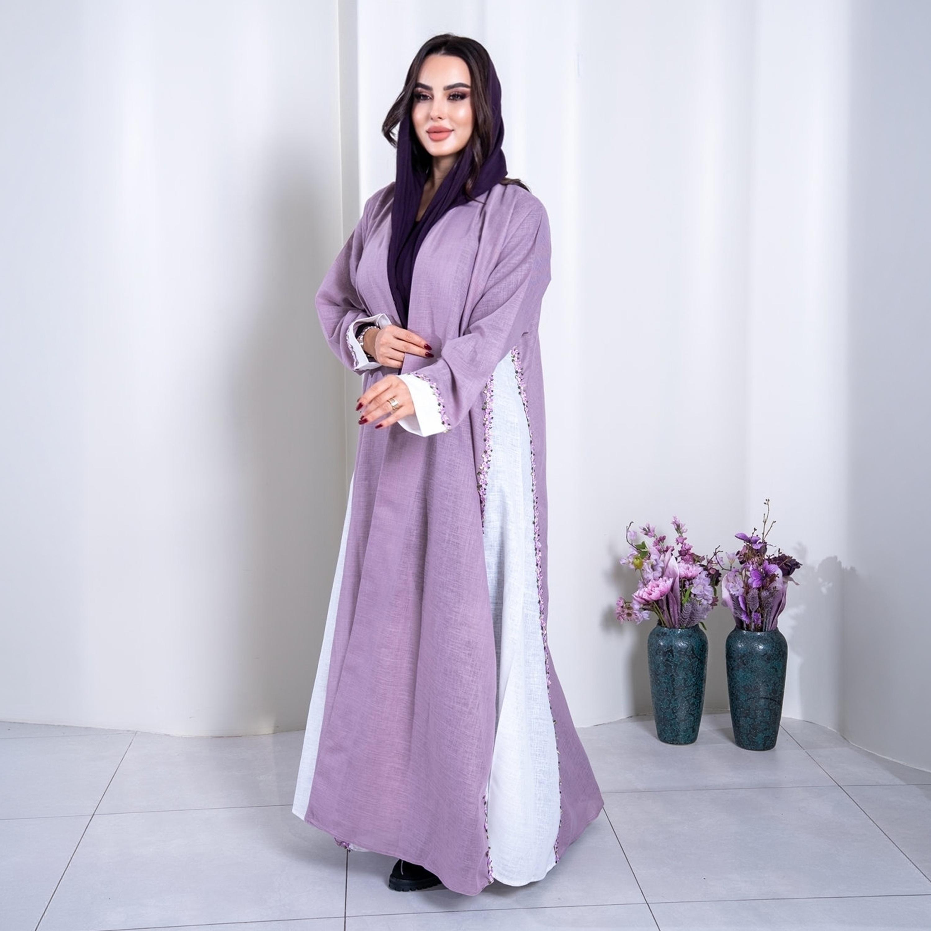 Elegant Hijab Multicolor Dual Tone Crepe Women's Half Cloche Abaya with Hijab-women-arabicclothing-abayas-image-1