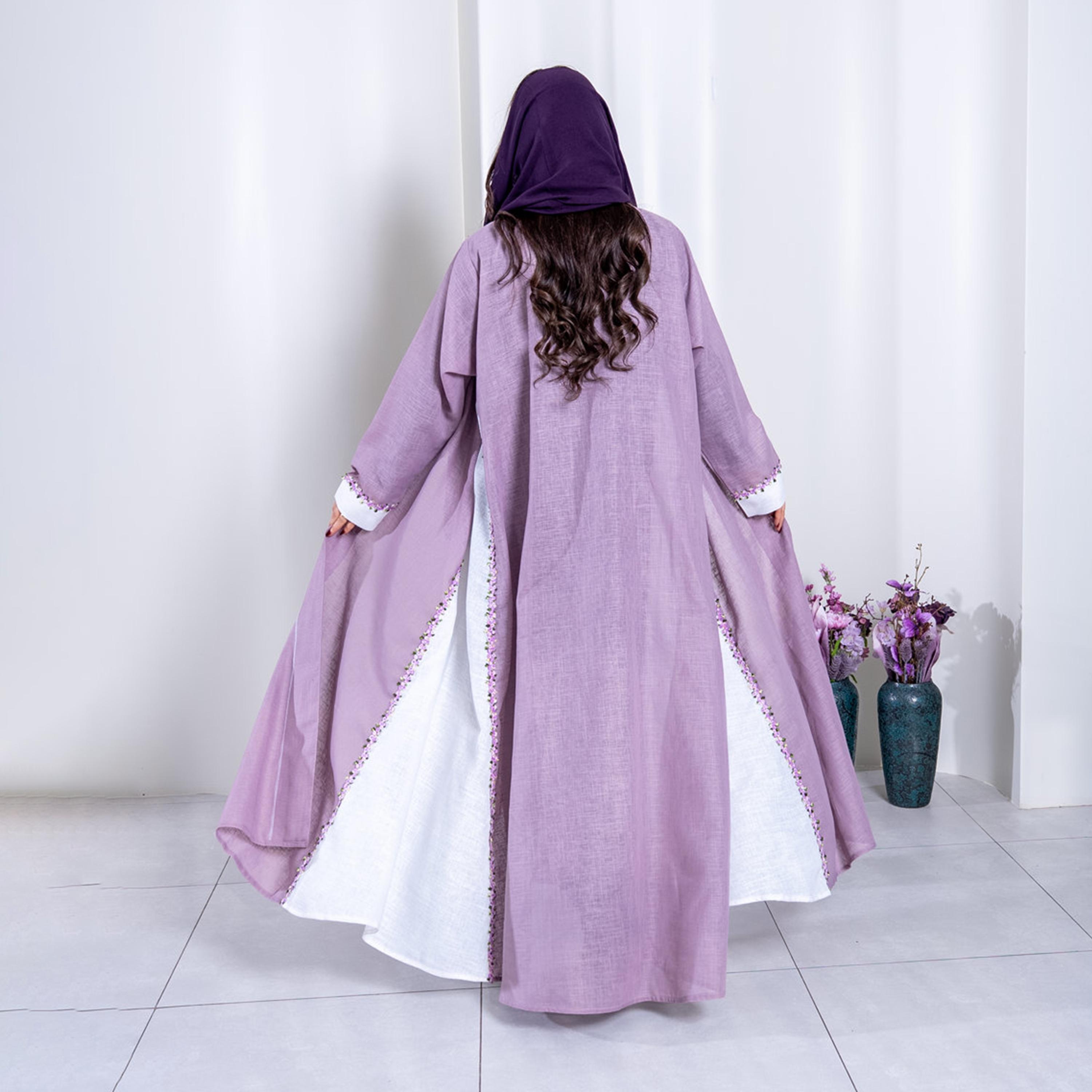 Elegant Hijab Multicolor Dual Tone Crepe Women's Half Cloche Abaya with Hijab-women-arabicclothing-abayas-image-3