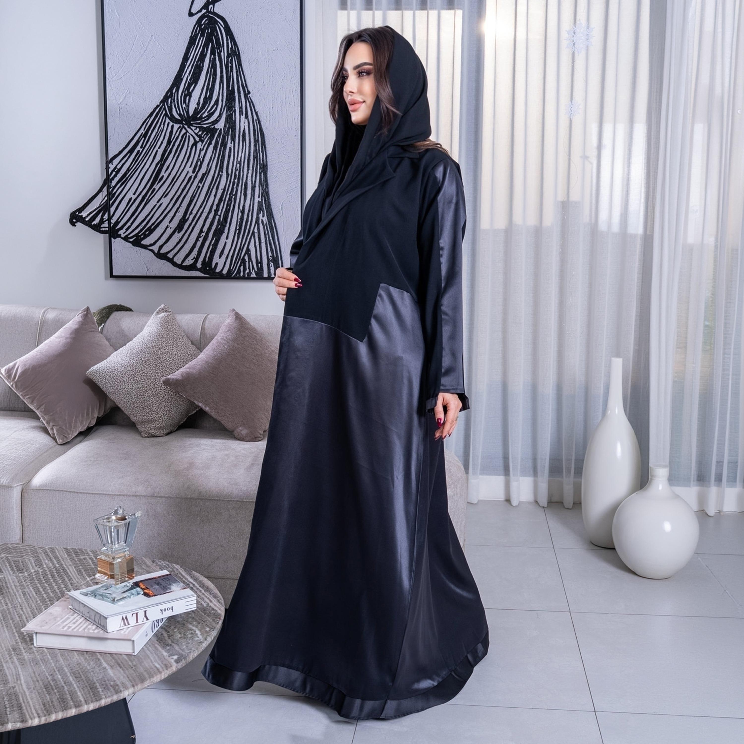 عباية سهرة نسائية "نصف كلوش" بياقة مطوية وتصميم بلونين قماش كريب - متعددة الألوان من إيليجنت حجاب-women-arabicclothing-abayas-image-4