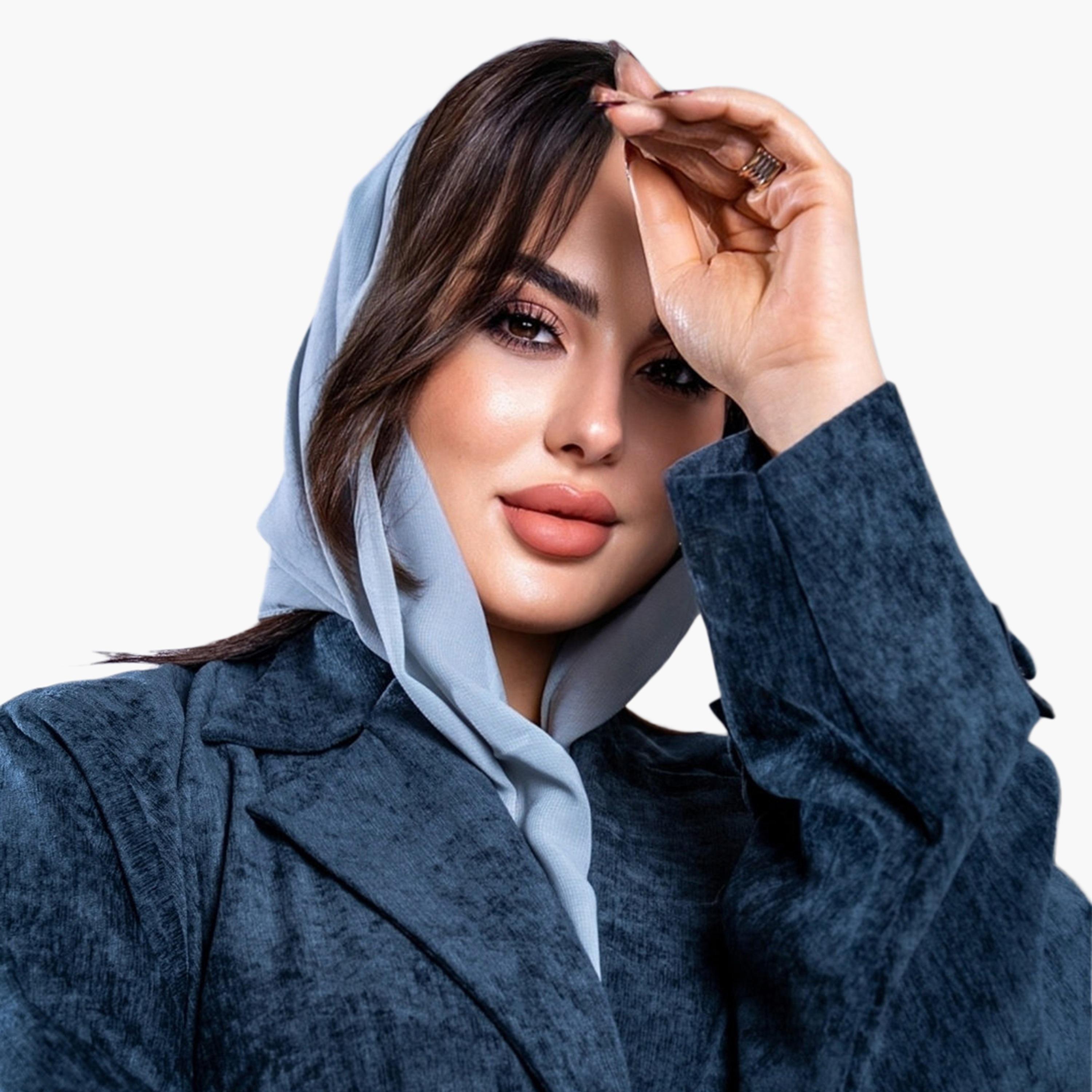 Elegant Hijab Blue Vintage Washed Lapel Collar Velvet Women's Evening Half Cloche Abaya with Hijab-women-arabicclothing-abayas-image-2