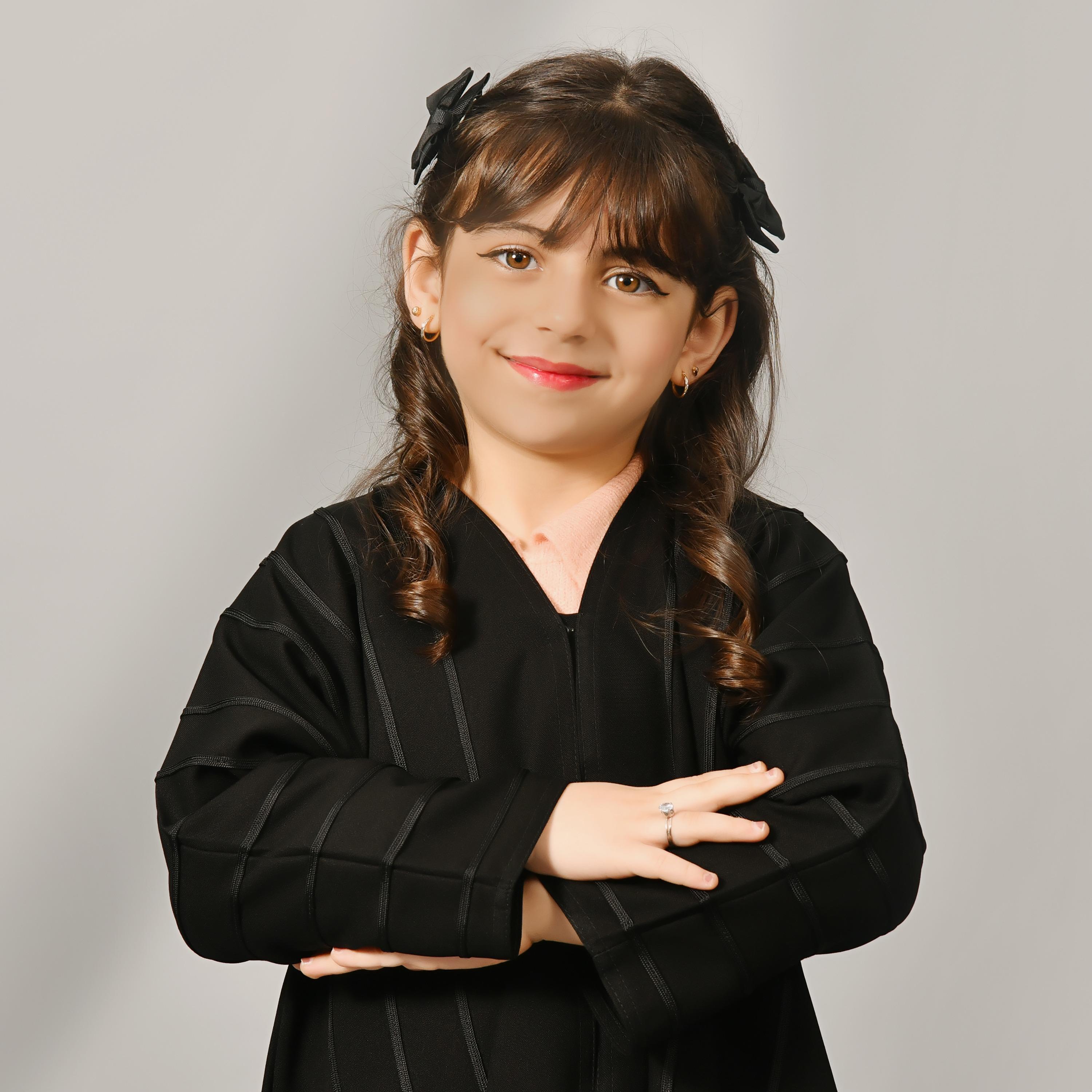 Hawraa Black Linen Girl's Abaya-girls-arabicclothing-abayas-image-2
