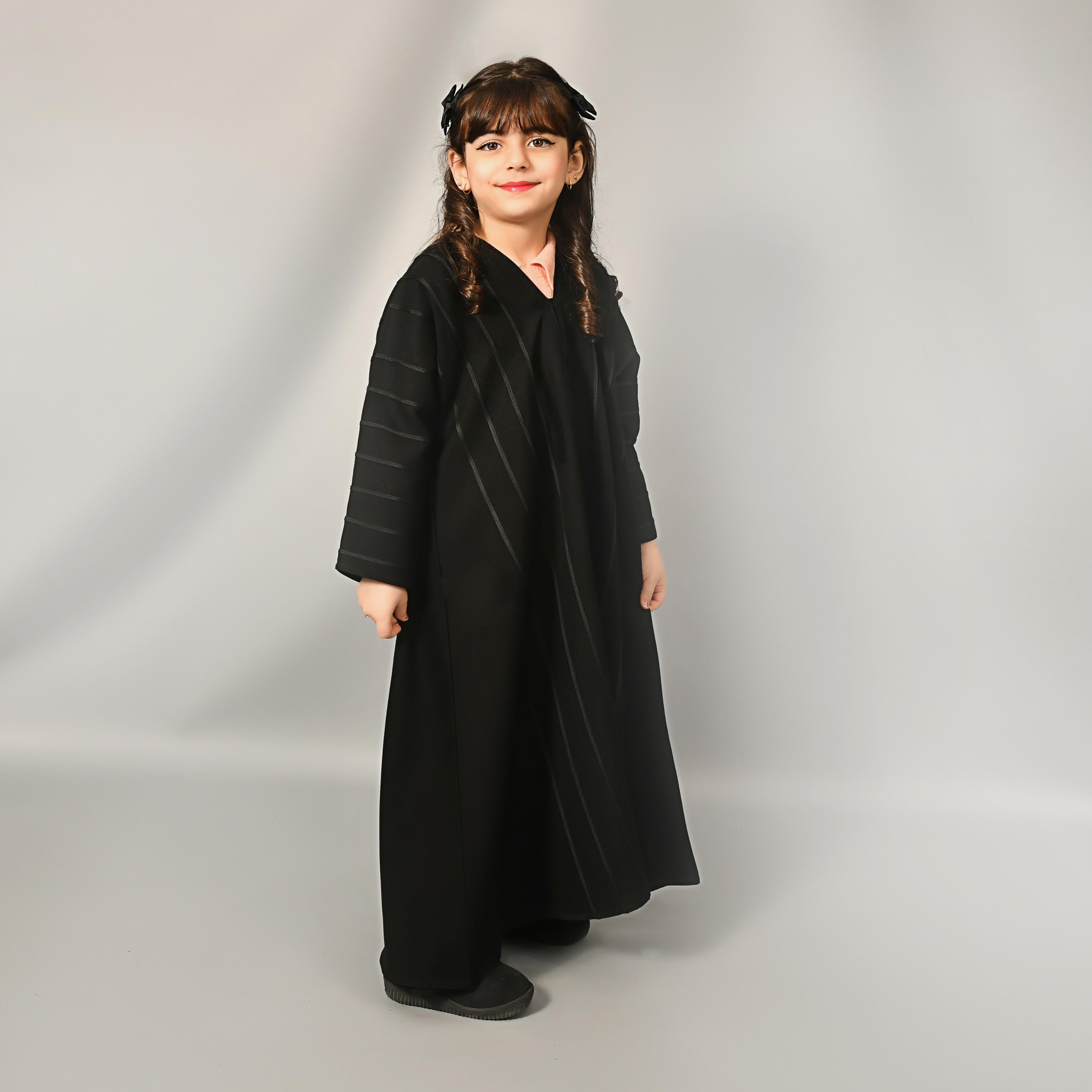 Hawraa Black Linen Girl's Abaya-girls-arabicclothing-abayas-image-4