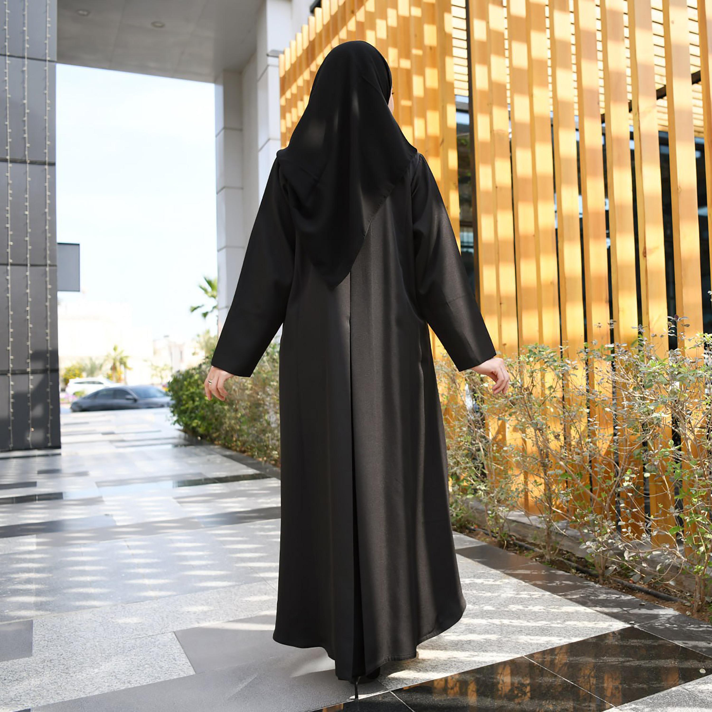 Hawraa Black Linen Abaya with Hijab-women-arabicclothing-abayas-image-5