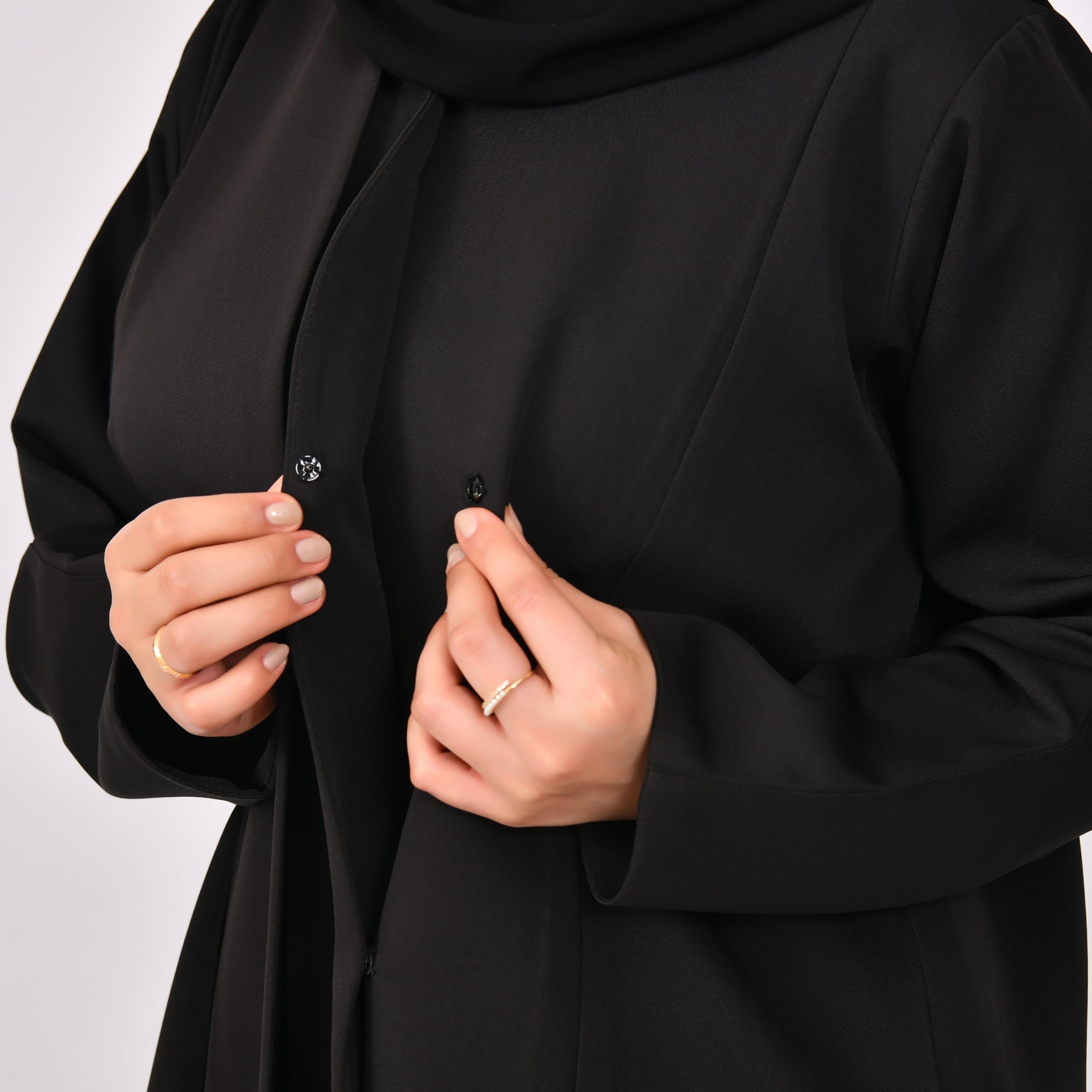 Hawraa Black Linen Abaya with Hijab-women-arabicclothing-abayas-image-3