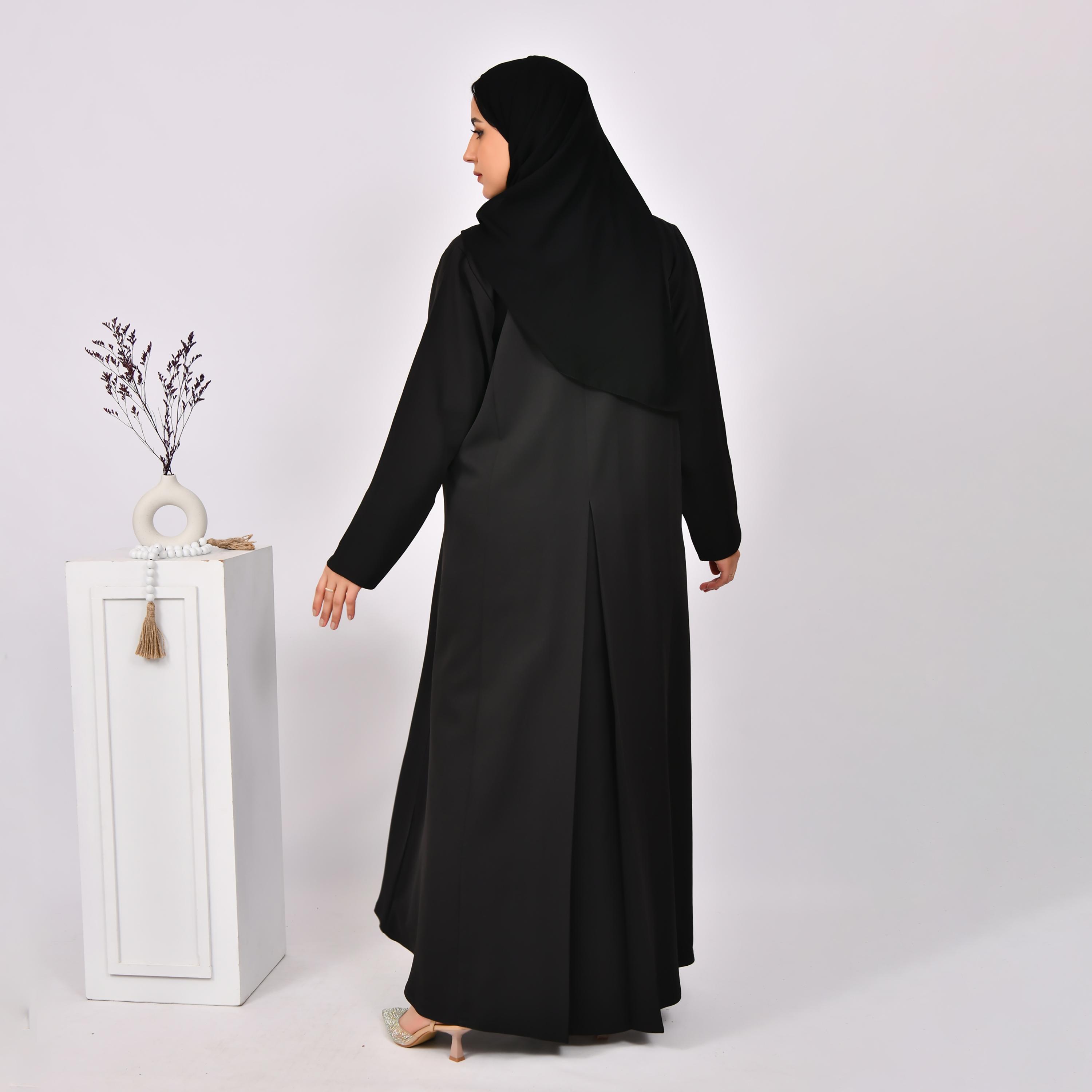 Hawraa Black Linen Abaya with Hijab-women-arabicclothing-abayas-image-5