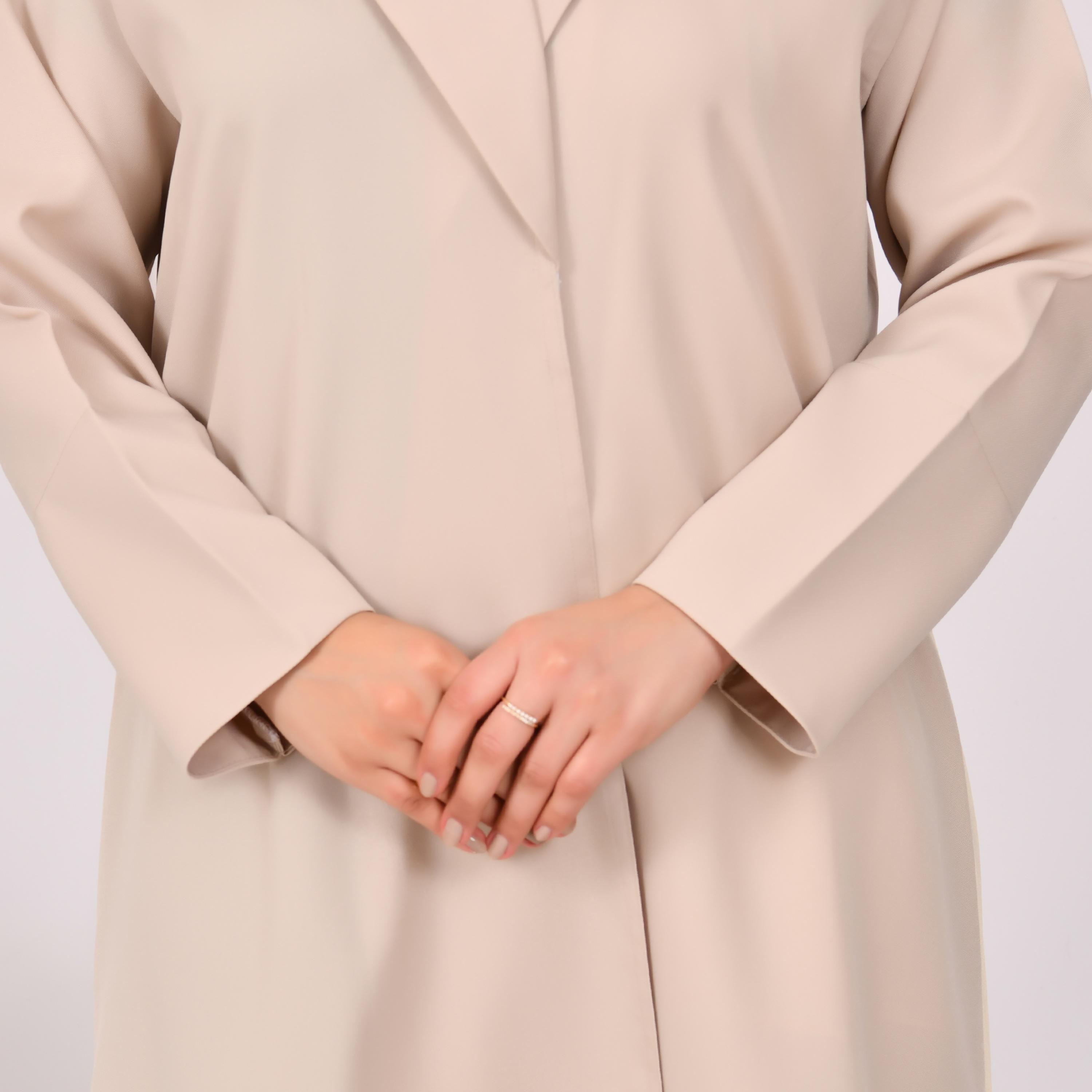 عباية حوراء بطبقة من الكتان على شكل معطف مع حجاب-women-arabicclothing-abayas-image-3