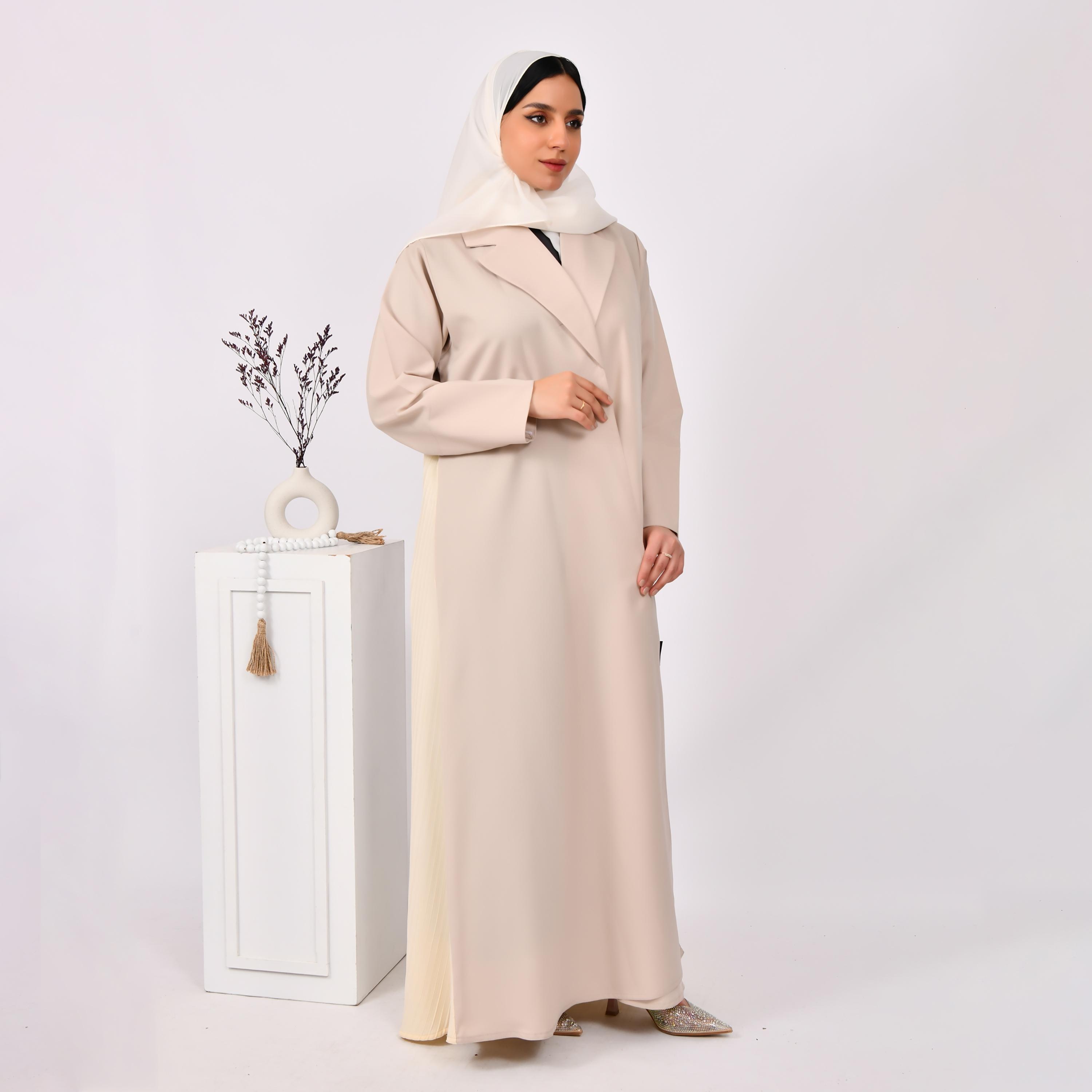 عباية حوراء بطبقة من الكتان على شكل معطف مع حجاب-women-arabicclothing-abayas-image-4