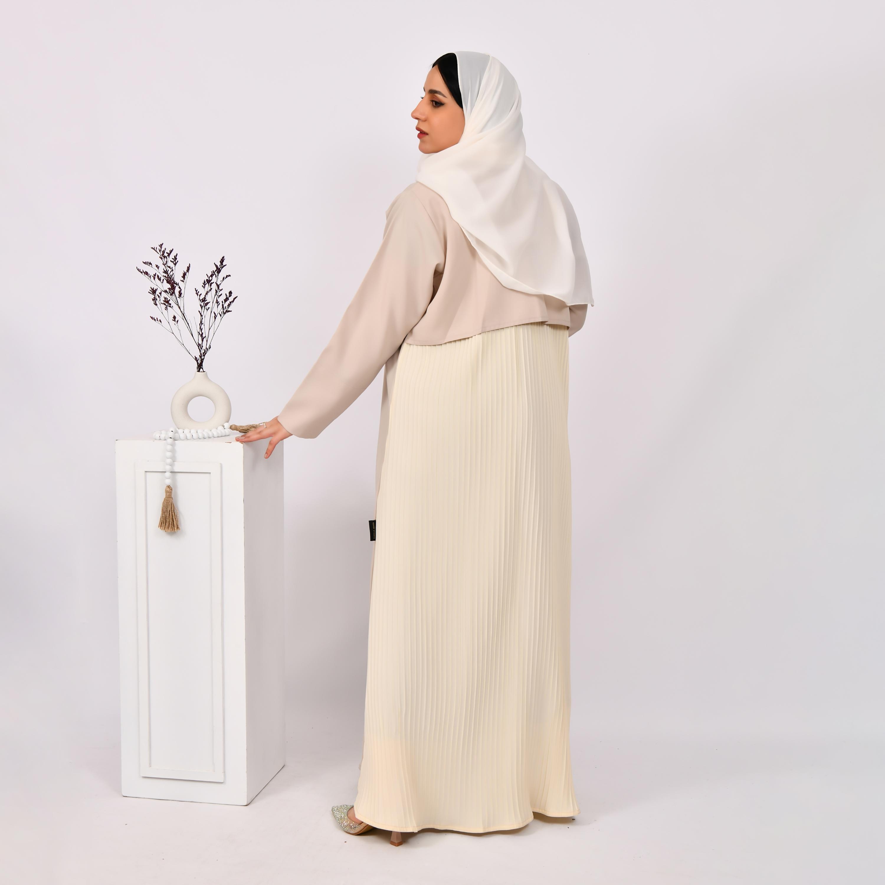 عباية حوراء بطبقة من الكتان على شكل معطف مع حجاب-women-arabicclothing-abayas-image-5