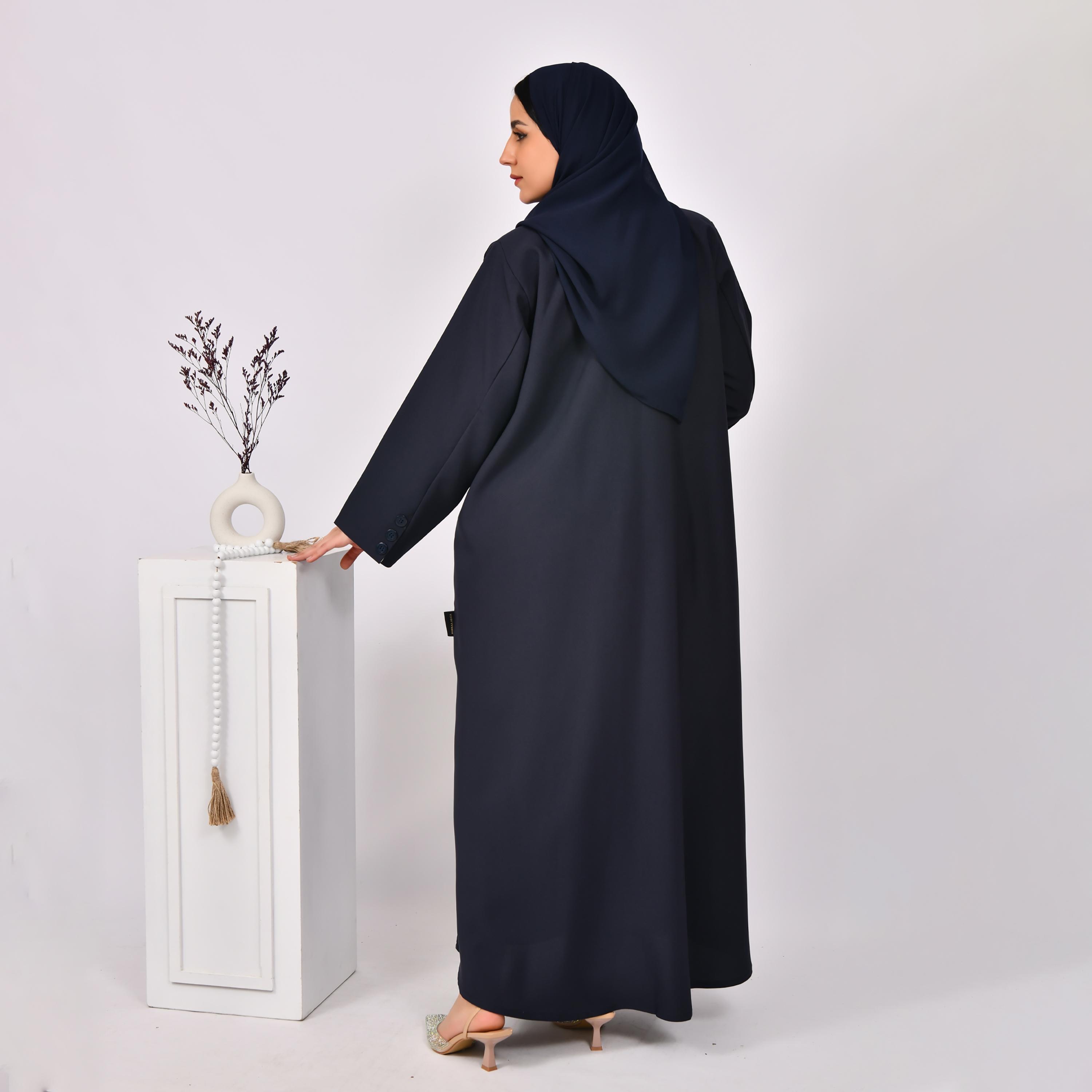Hawraa Buttoned Linen Open Abaya with Hijab-women-arabicclothing-abayas-image-5