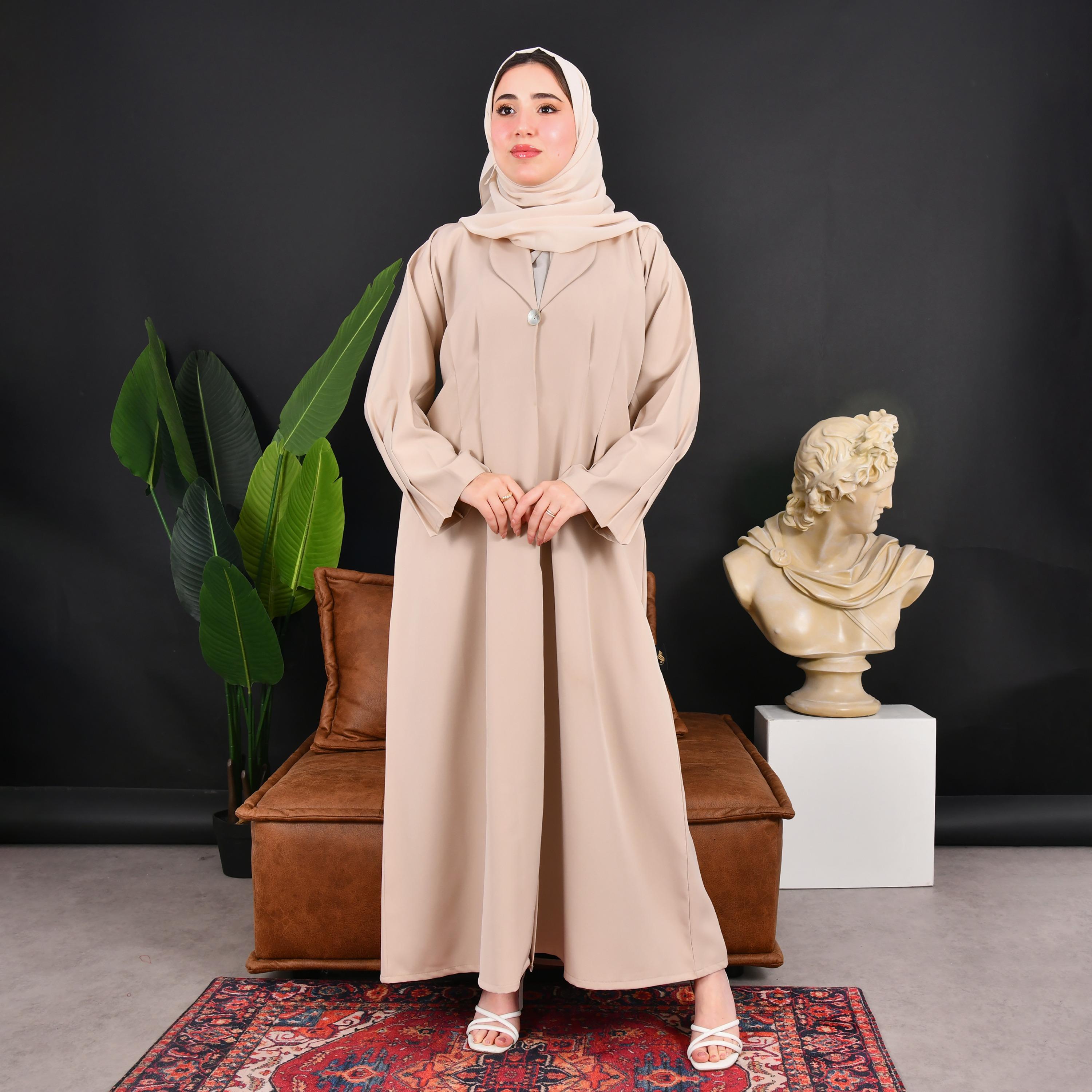 عباية نسائية من الكتان مع حجاب وياقة مطوية من حوراء-women-arabicclothing-abayas-image-1