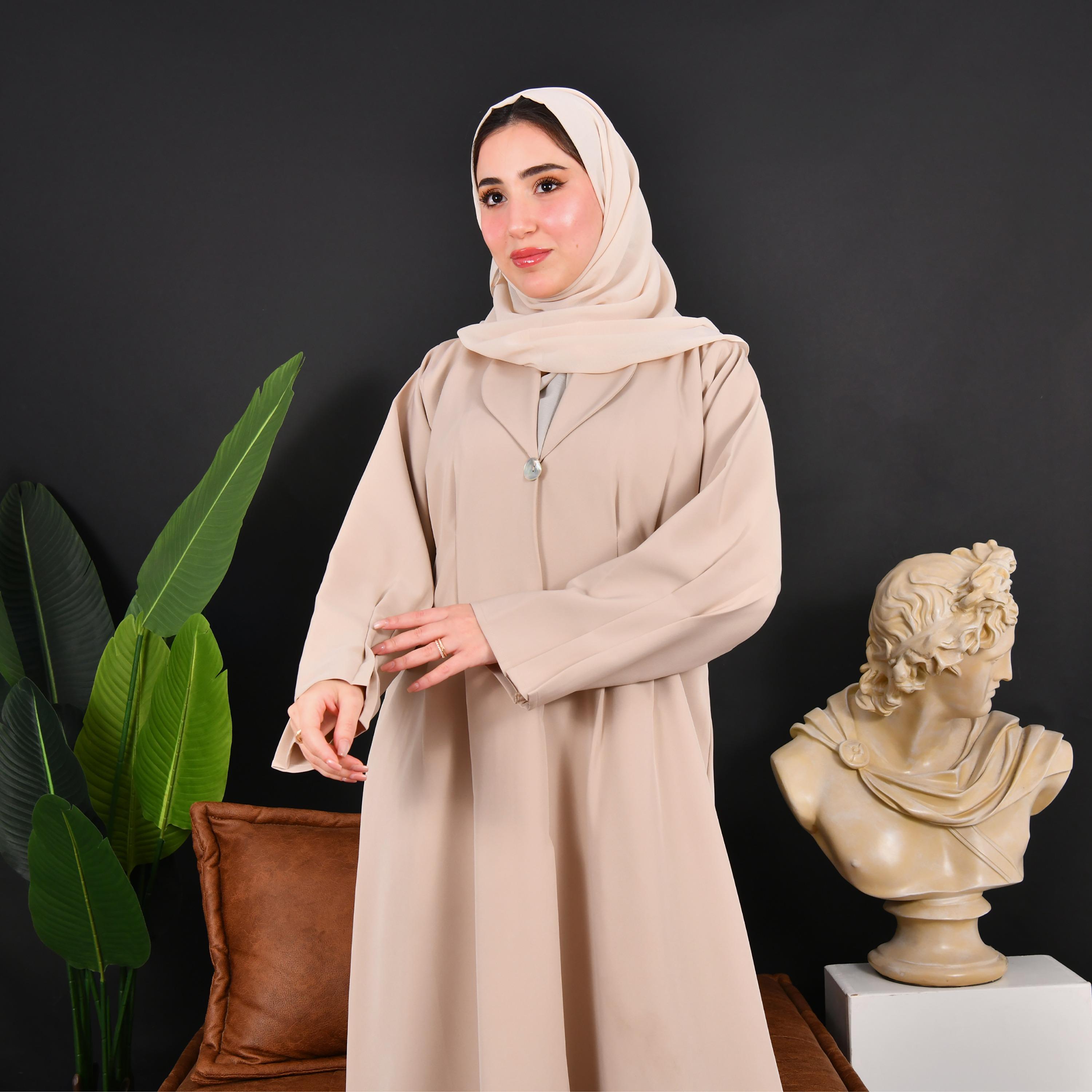 عباية نسائية من الكتان مع حجاب وياقة مطوية من حوراء-women-arabicclothing-abayas-image-2